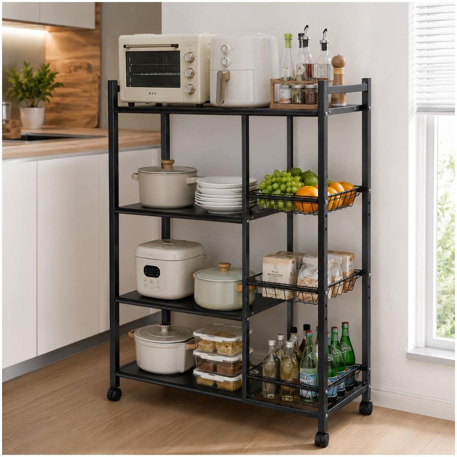 ESTANTE ORGANIZADOR DE COCINA MULTIUSOS DE METAL CON RUEDAS 108X80X32CM - 1