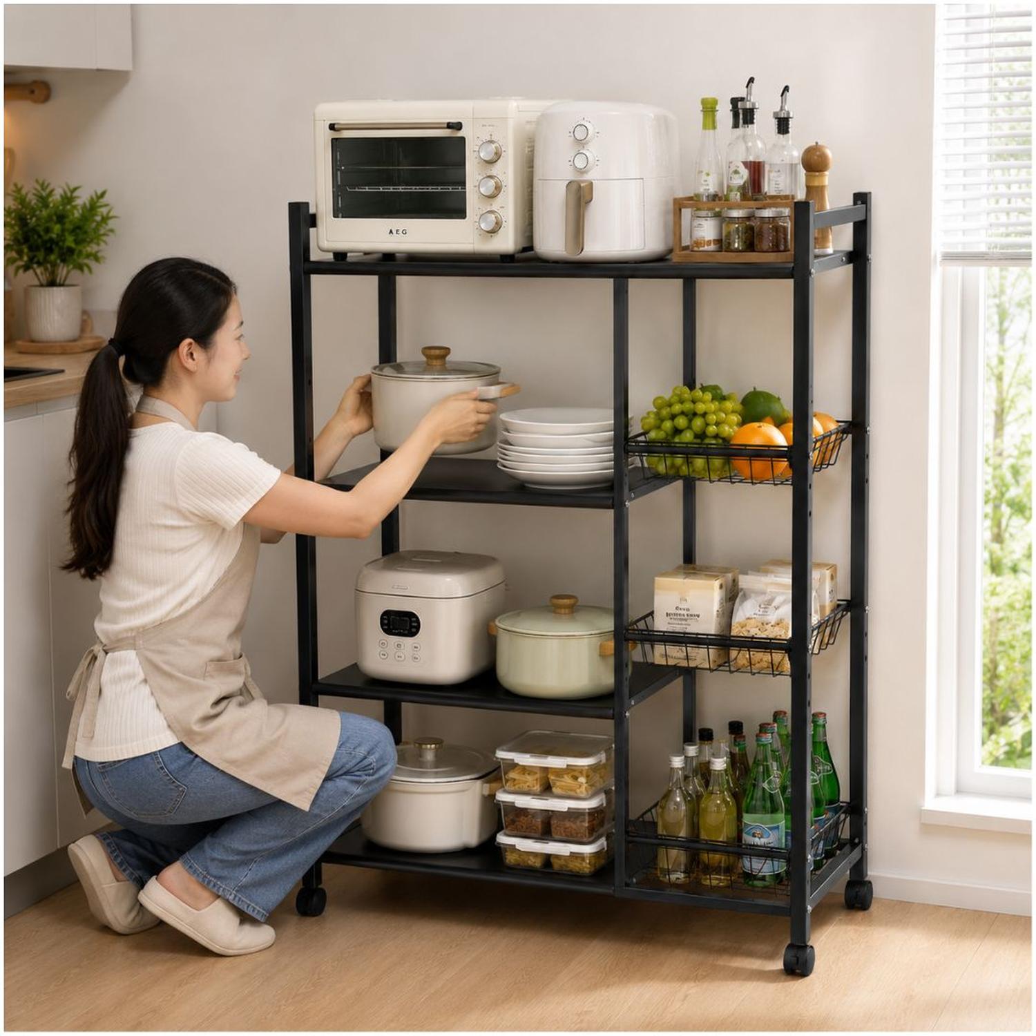 ESTANTE ORGANIZADOR DE COCINA MULTIUSOS DE METAL CON RUEDAS 108X80X32CM - 3