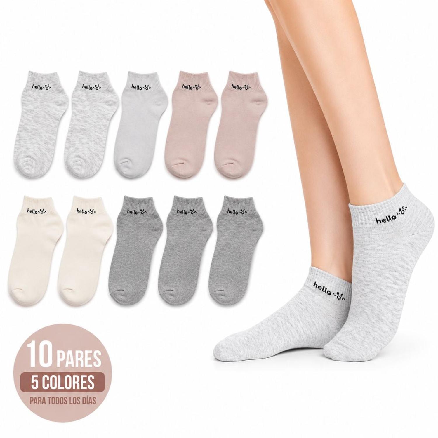 PACK X10 PARES DE MEDIAS CORTAS COTTON HELLO PARA MUIJER TALLA 22 A 24CM - 1