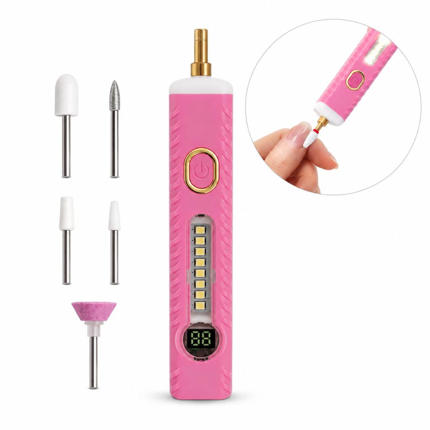 PULIDOR DE UÑAS ELÉCTRICO PROFESIONAL RECARGABLE PANTALLA DIGITAL LUZ LED USB-C + 5 CABEZALES TAMAÑO M - 1