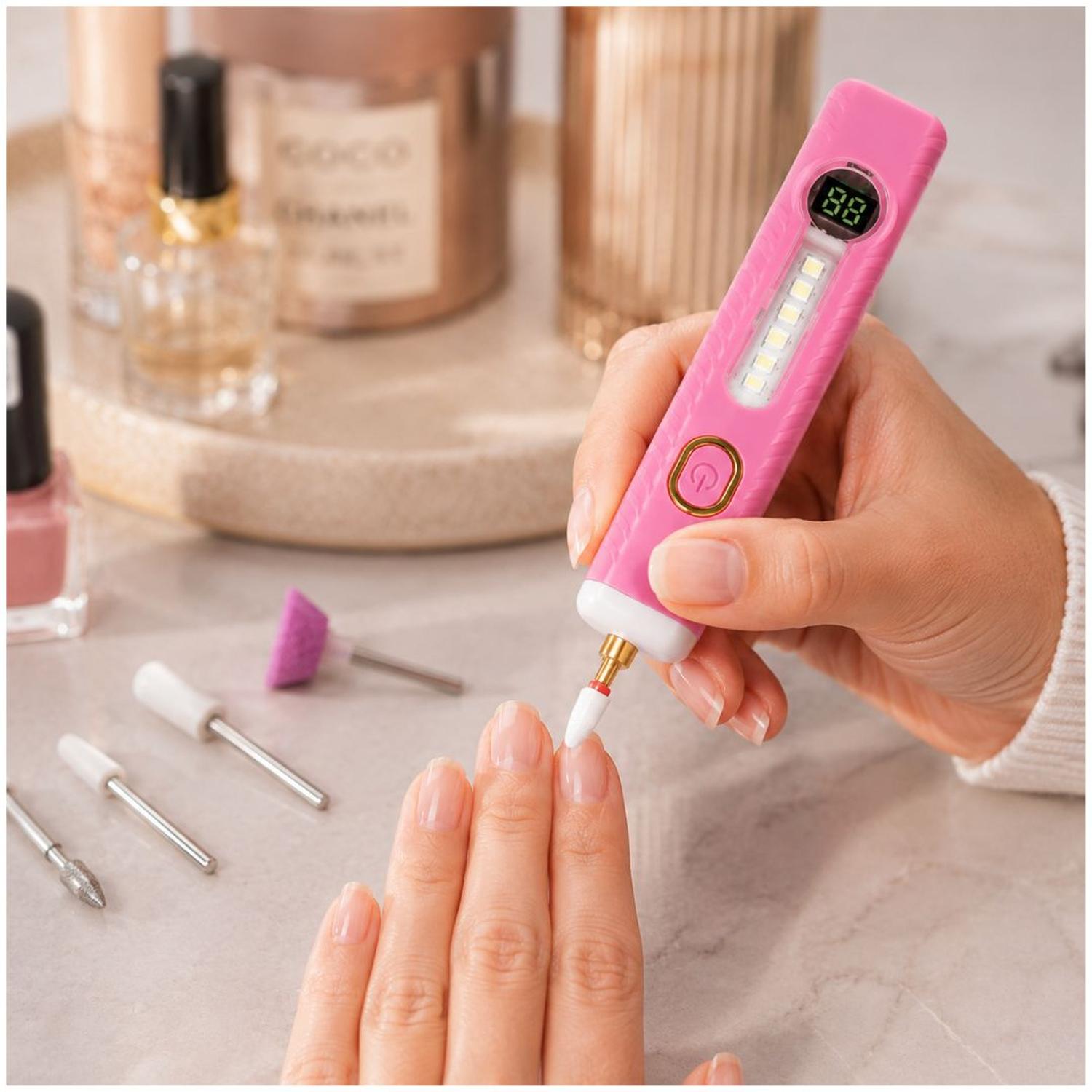 PULIDOR DE UÑAS ELÉCTRICO PROFESIONAL RECARGABLE PANTALLA DIGITAL LUZ LED USB-C + 5 CABEZALES TAMAÑO M - 3