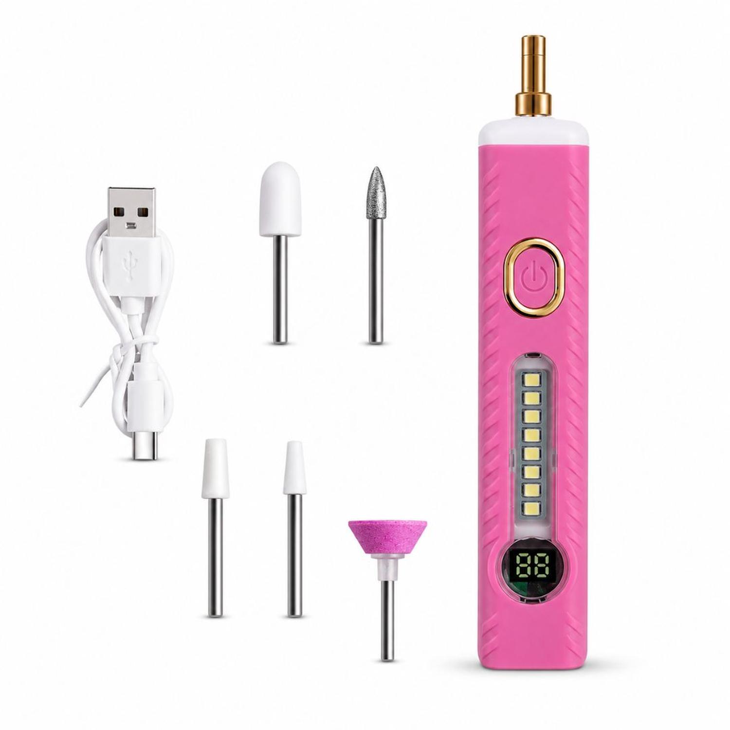 PULIDOR DE UÑAS ELÉCTRICO PROFESIONAL RECARGABLE PANTALLA DIGITAL LUZ LED USB-C + 5 CABEZALES TAMAÑO M - 6