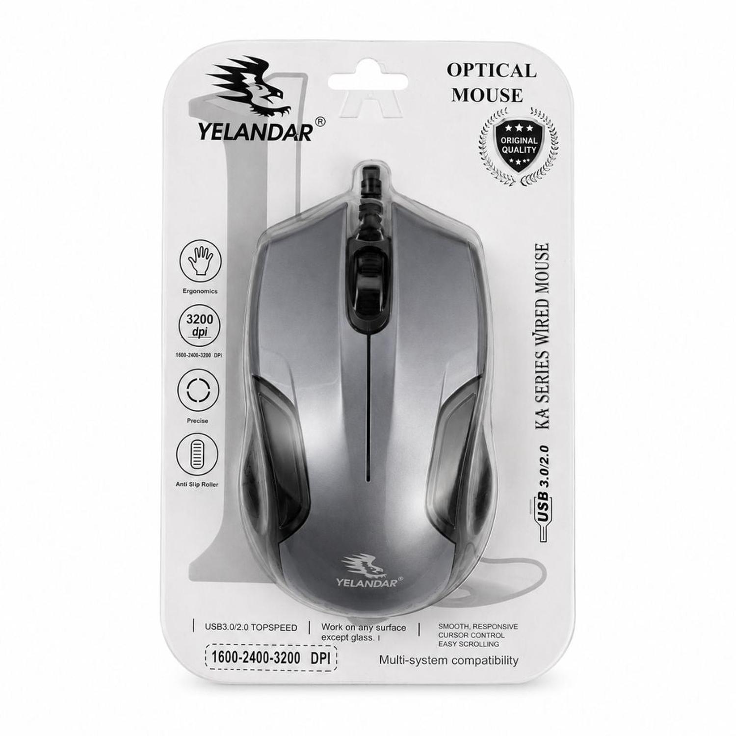 MOUSE ÓPTICO GAMER USB YELANDAR ERGONÓMICO 3200 DPI AJUSTABLE TAMAÑO M - 6