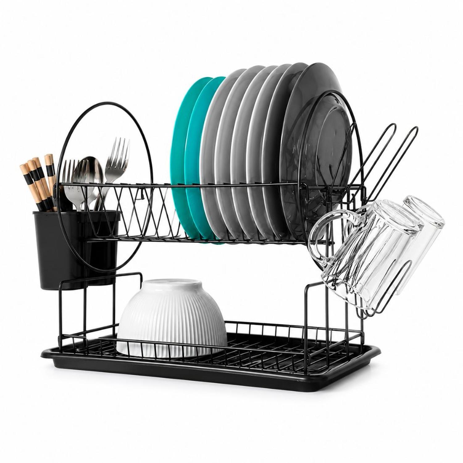ESCURRIDOR DE PLATOS WL2605 ACERO AL CARBONO 2 NIVELES BANDEJA DE GOTEO 39X42X23CM - 7