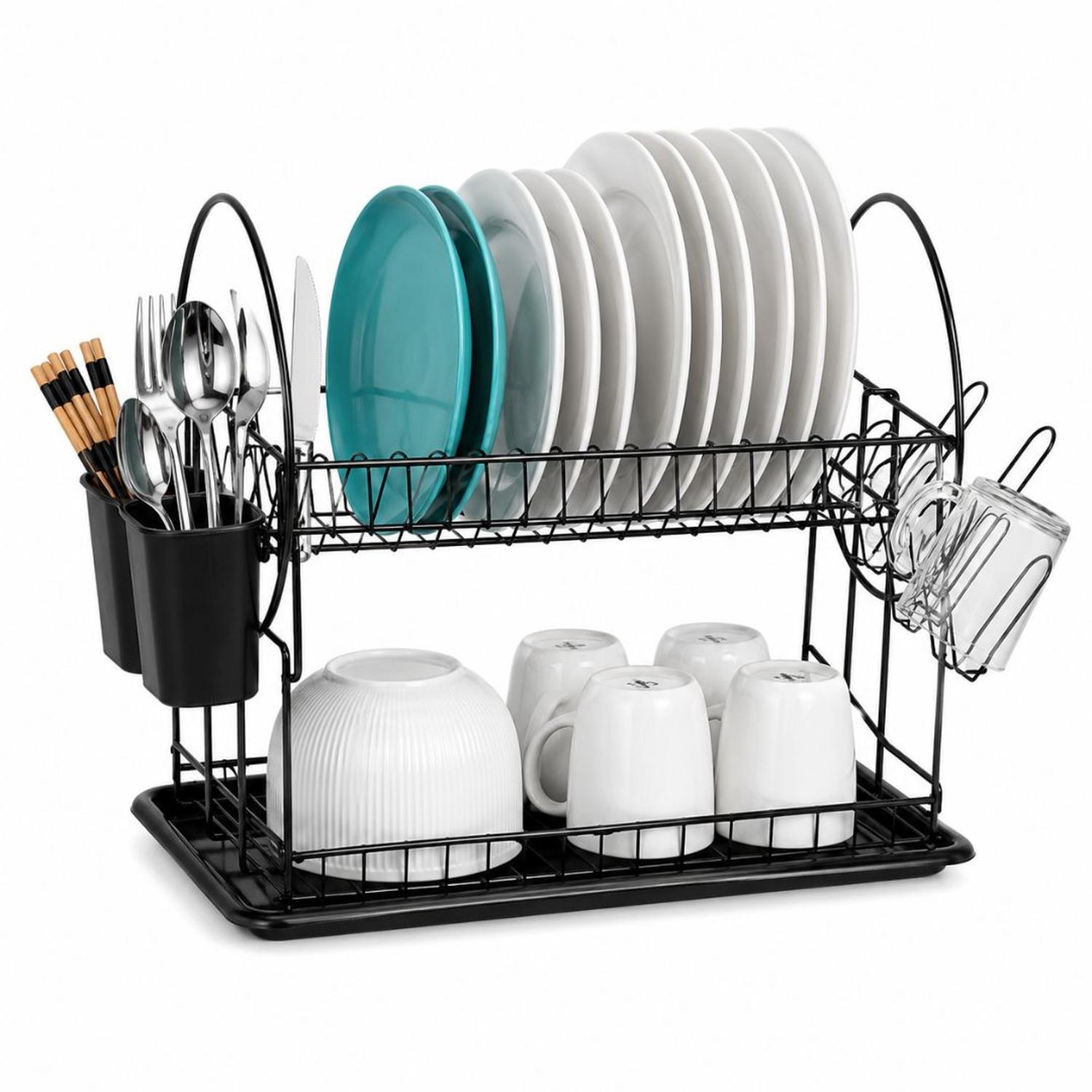 ESCURRIDOR DE PLATOS WL2605 ACERO AL CARBONO 2 NIVELES BANDEJA DE GOTEO 39X42X23CM - 8