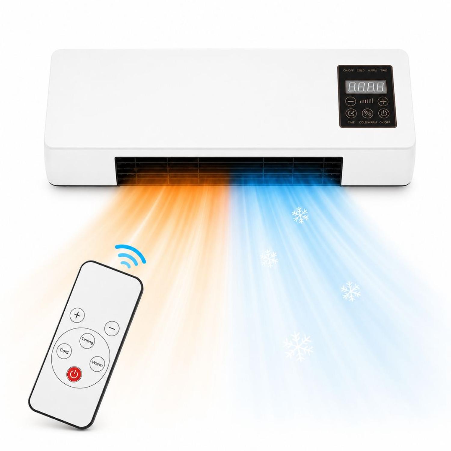 VENTILADOR CALEFACTOR ELÉCTRICO DE PARED 2 EN 1 DE 2000W PANTALLA LED CONTROL REMOTO - 1