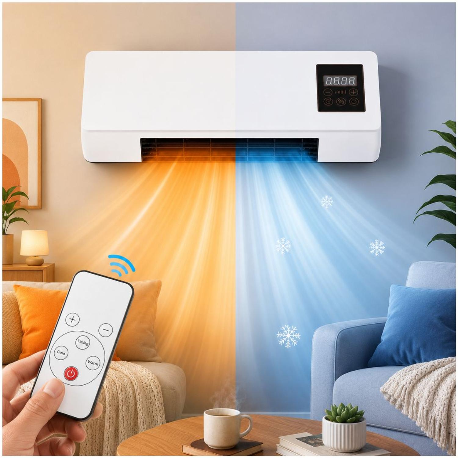 VENTILADOR CALEFACTOR ELÉCTRICO DE PARED 2 EN 1 DE 2000W PANTALLA LED CONTROL REMOTO - 3