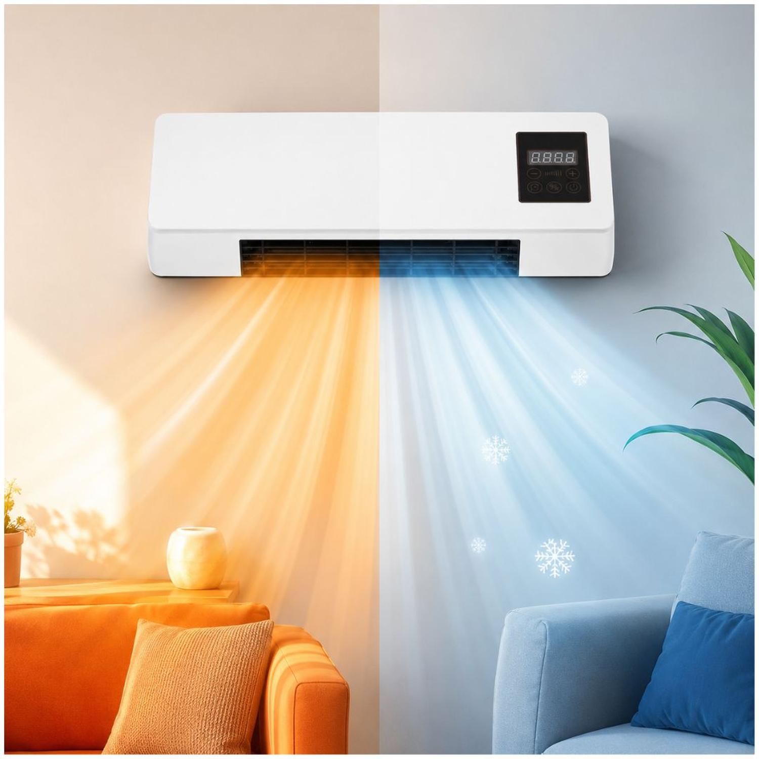 VENTILADOR CALEFACTOR ELÉCTRICO DE PARED 2 EN 1 DE 2000W PANTALLA LED CONTROL REMOTO - 4