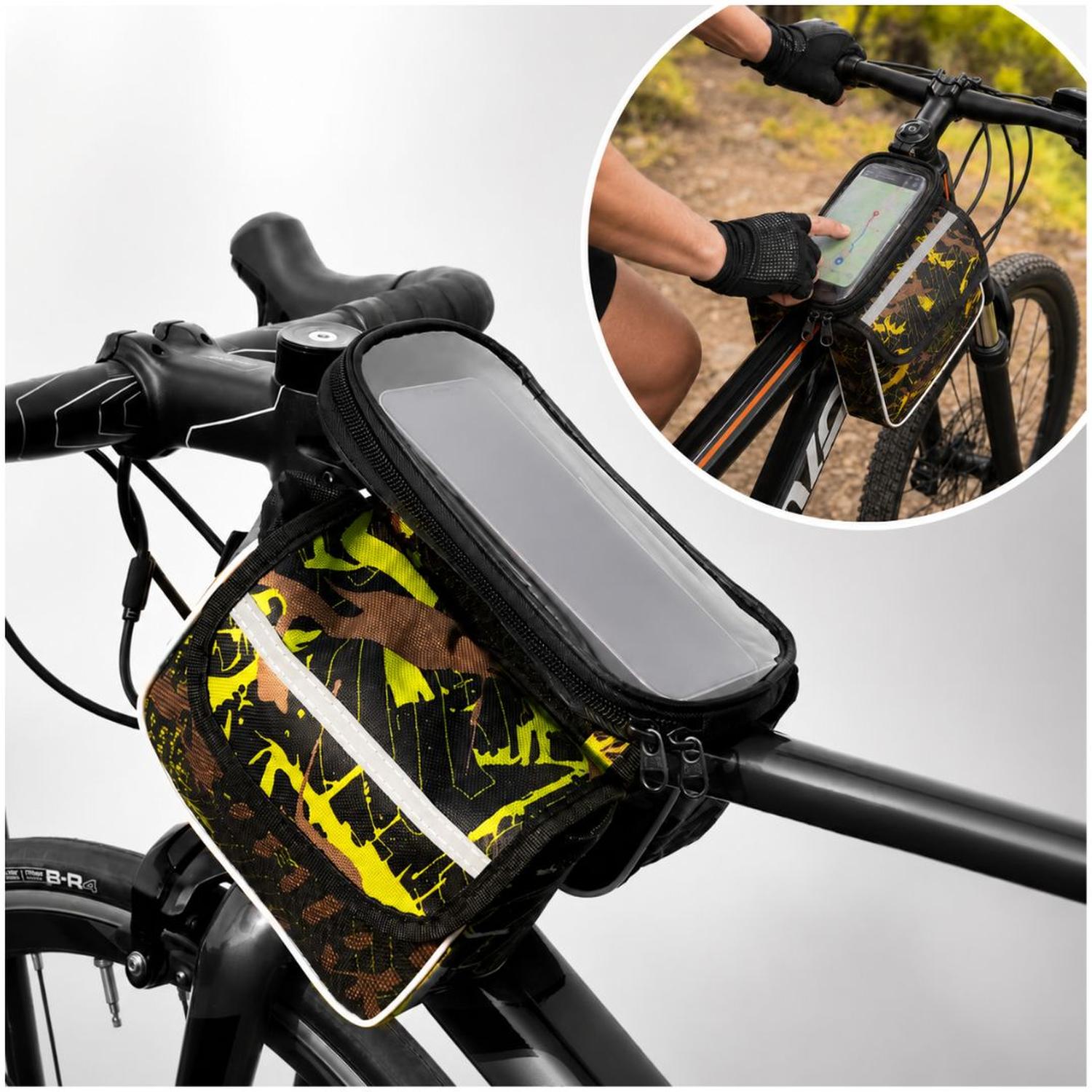 CANGURO PORTAOBJETOS PARA BICICLETA CON DOBLE COMPARTIMENTO Y PORTA CELULAR TÁCTIL TAMAÑO M - 4