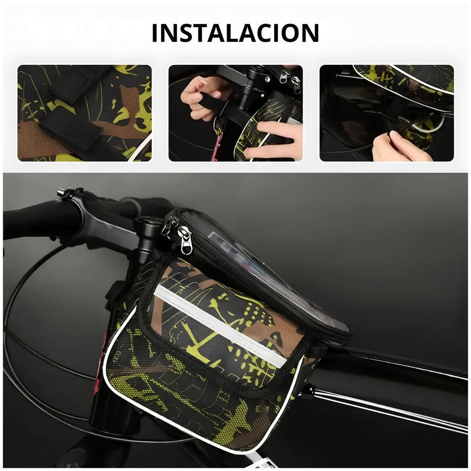 CANGURO PORTAOBJETOS PARA BICICLETA CON DOBLE COMPARTIMENTO Y PORTA CELULAR TÁCTIL TAMAÑO M - 7