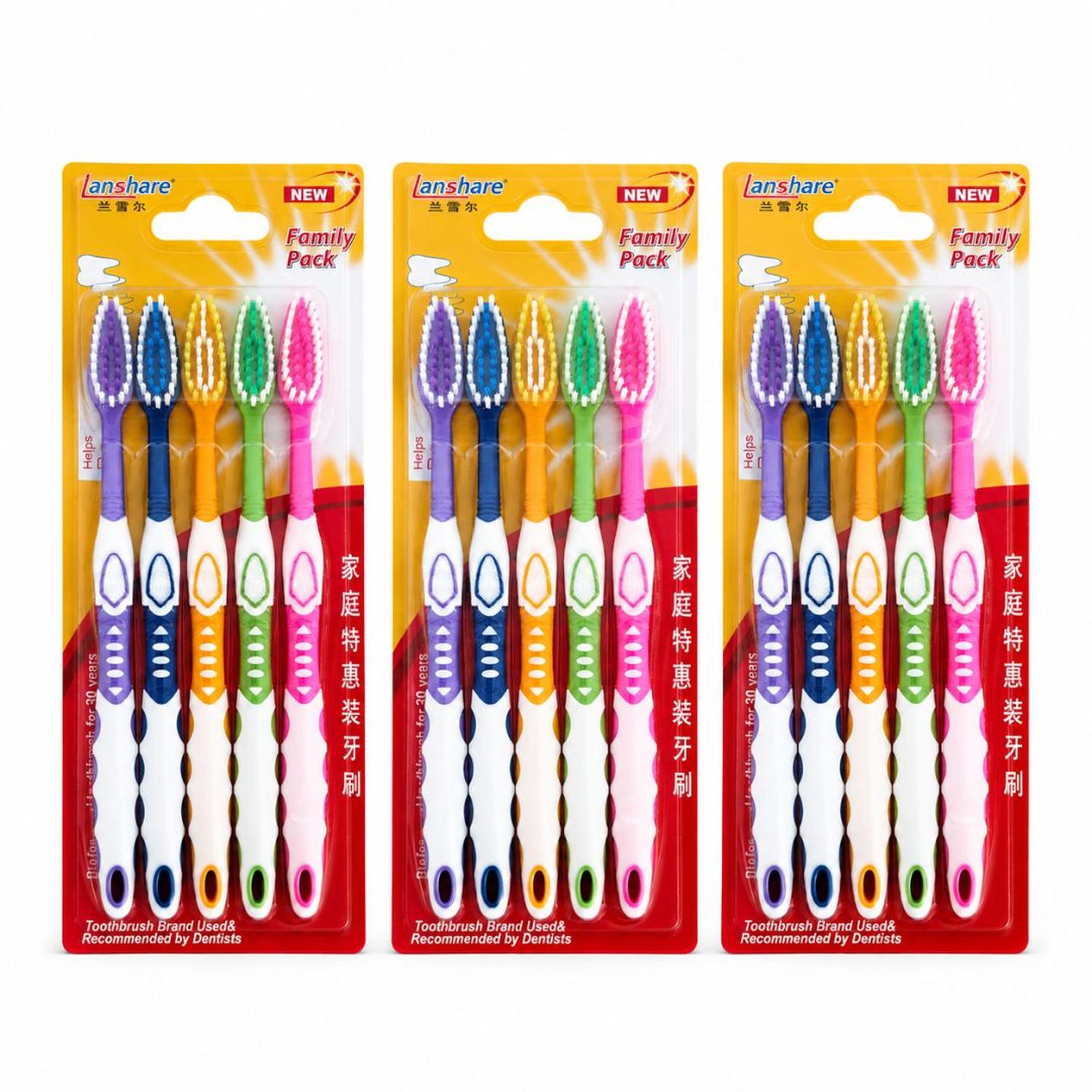 PACK X15 CEPILLO DENTAL DIENTES FAMILIAR MULTICOLOR CERDAS SUAVES MANGO ERGONÓMICO - 1
