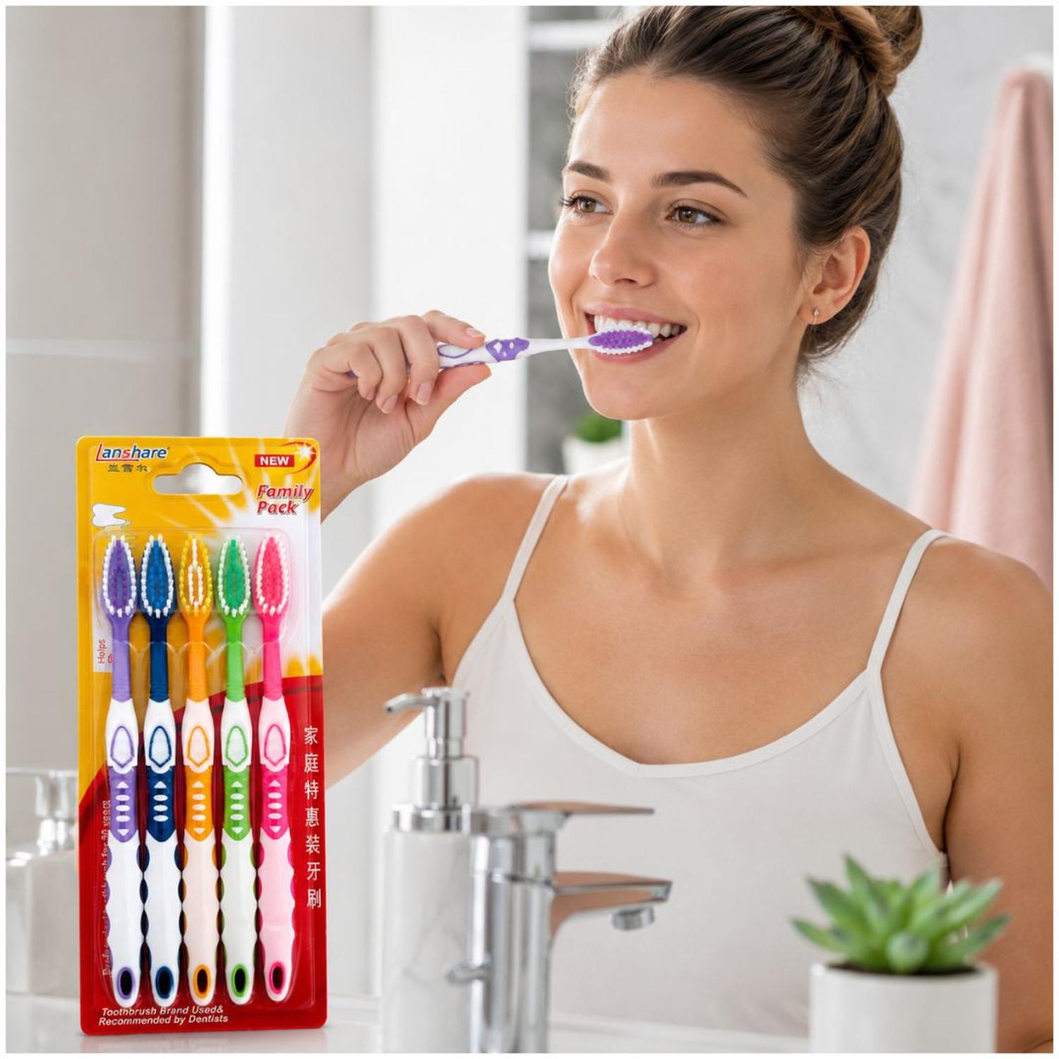 PACK X15 CEPILLO DENTAL DIENTES FAMILIAR MULTICOLOR CERDAS SUAVES MANGO ERGONÓMICO - 3