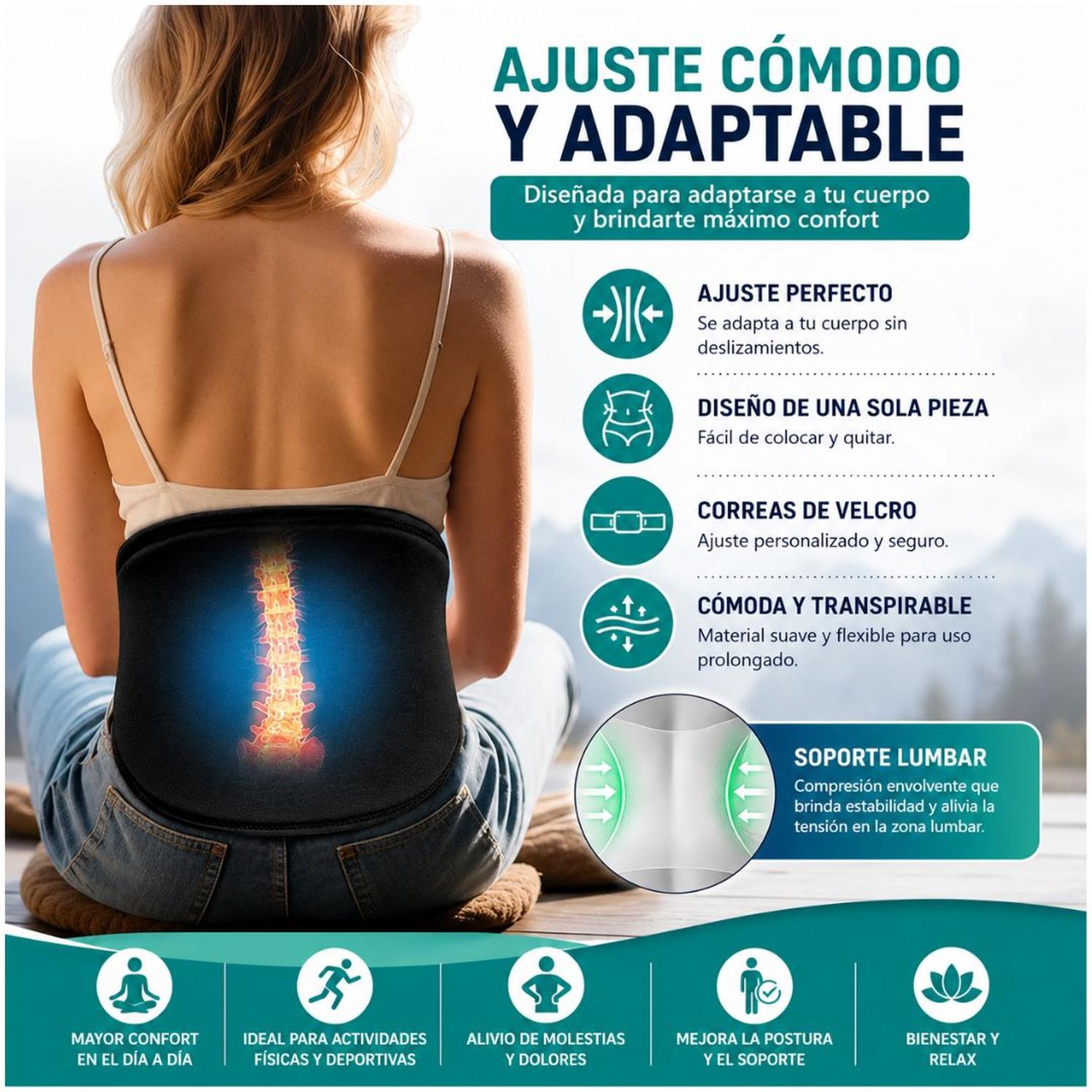 FAJA TÉRMICA COMPRESA FRIO Y CALOR PARA ESPALDA Y CINTURA AJUSTABLE CINTURÓN TERAPÉUTICO - 3