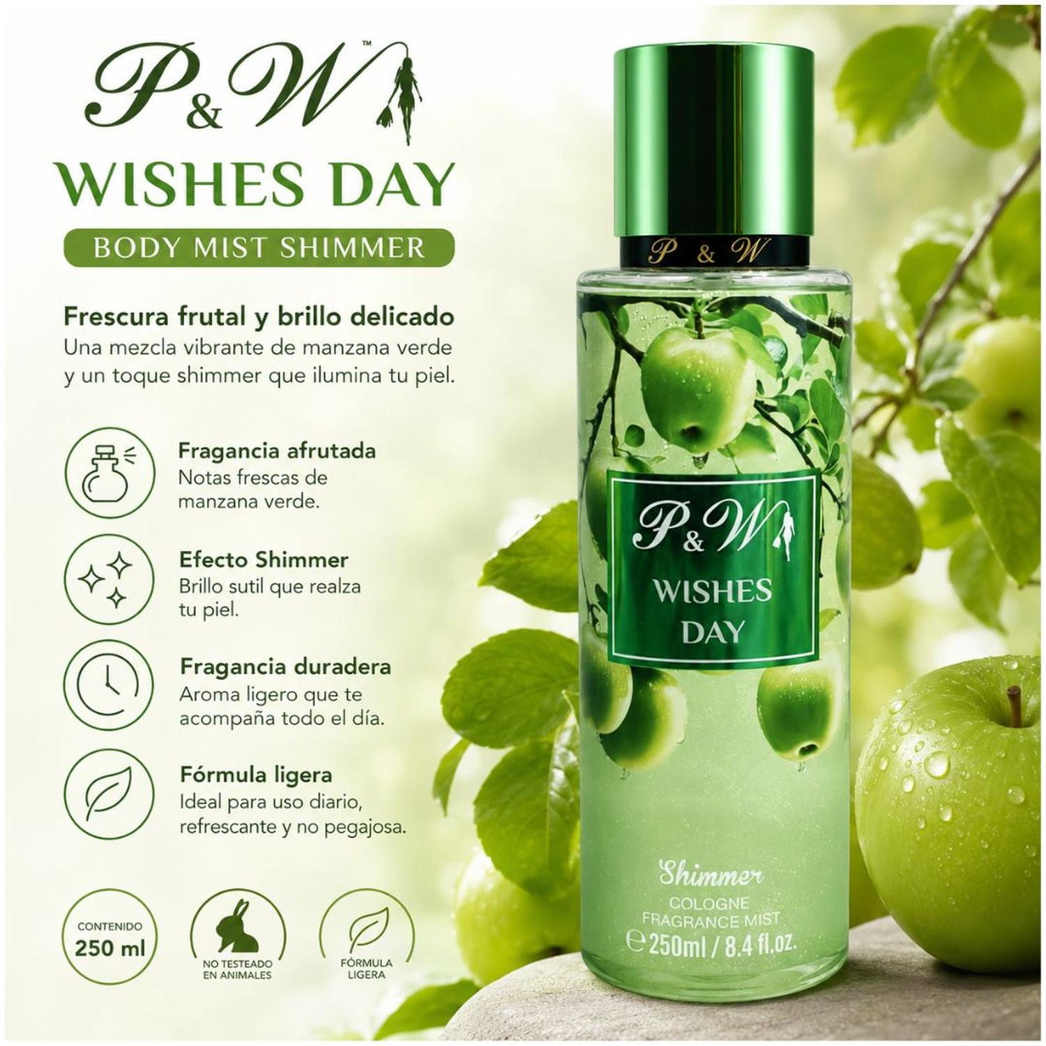 PERFUME MUJER 250ML COLONIA CORPORAL PYW FRAGANCIA MANZANA VERDE CON BRILLO - 2