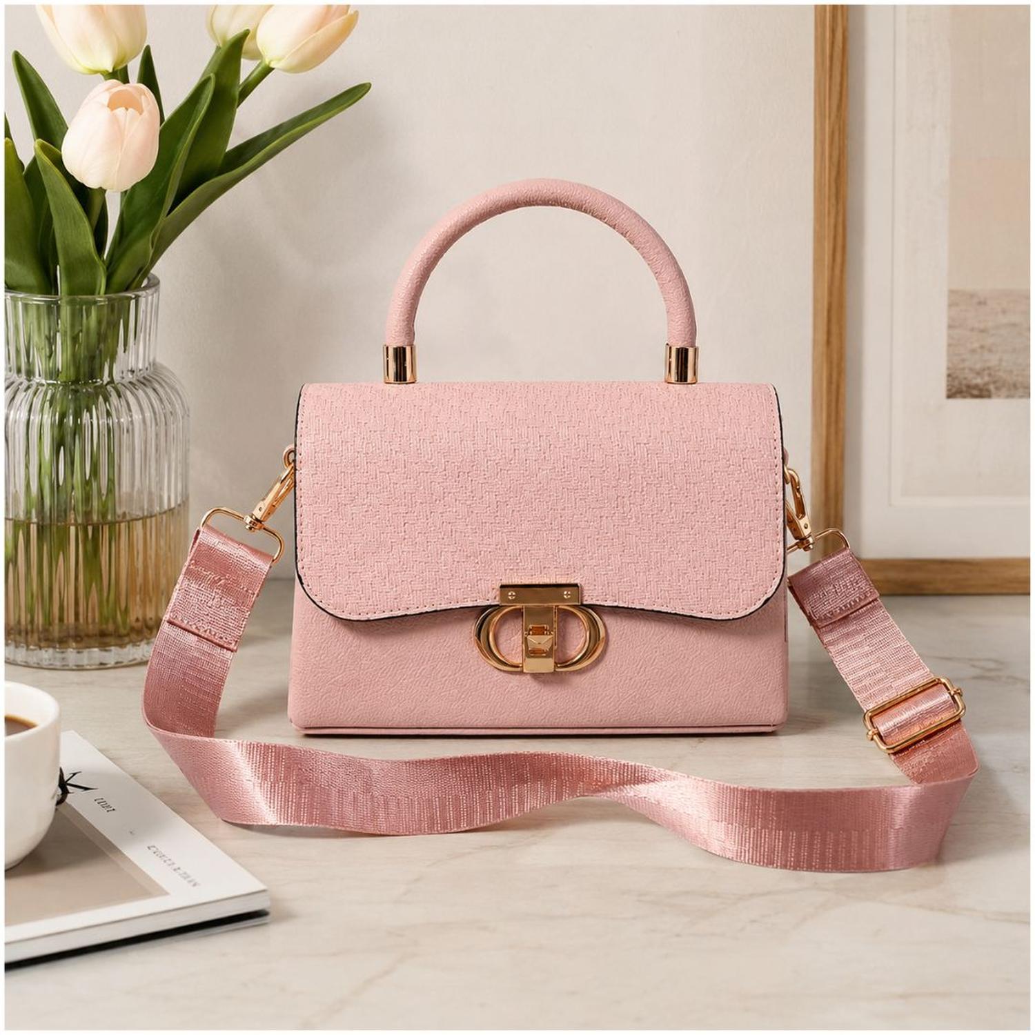 CARTERA DE MANO ELEGANTE PARA MUJER CON CORREA AJUSTABLE Y BROCHE DORADO - 3