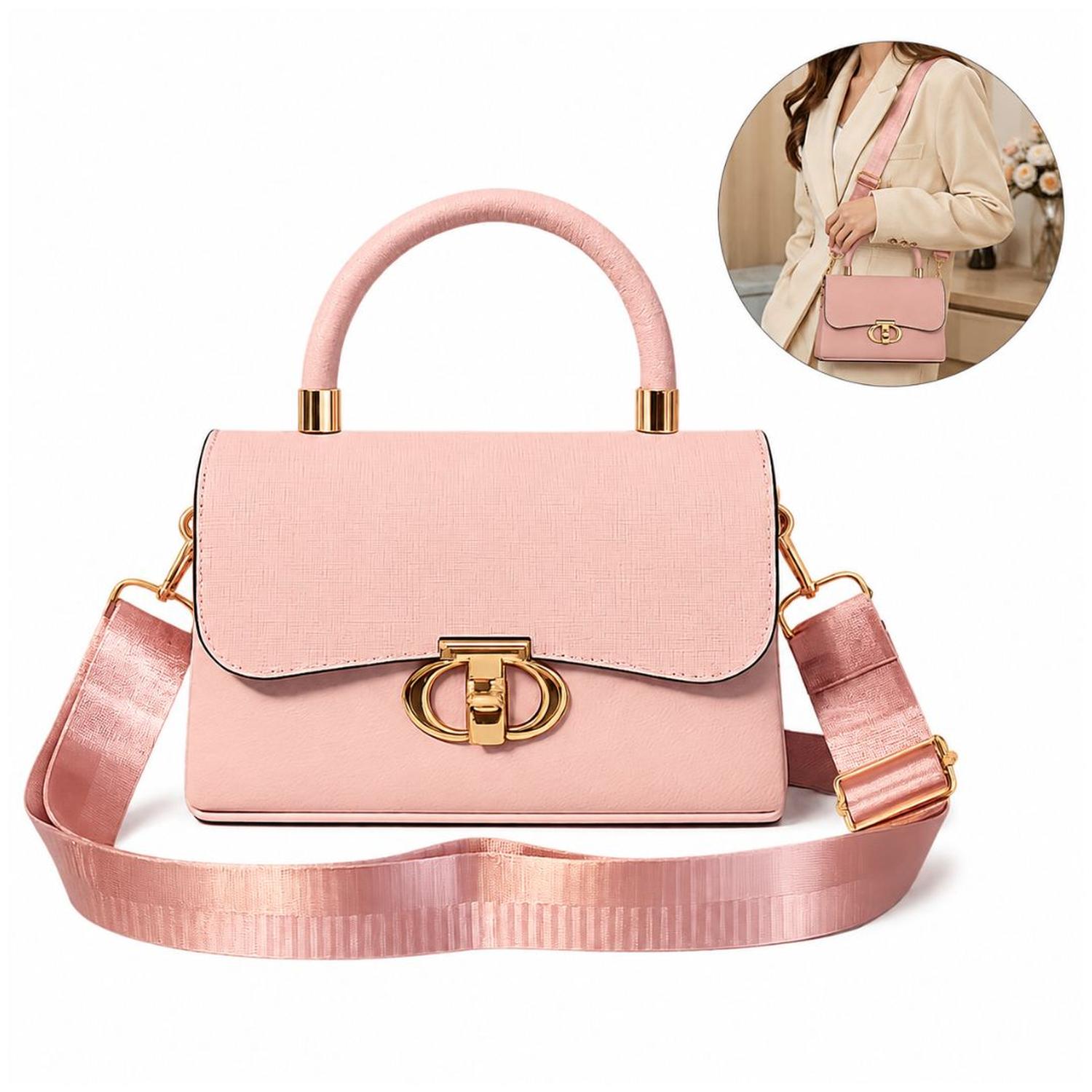 CARTERA DE MANO ELEGANTE PARA MUJER CON CORREA AJUSTABLE Y BROCHE DORADO - 5
