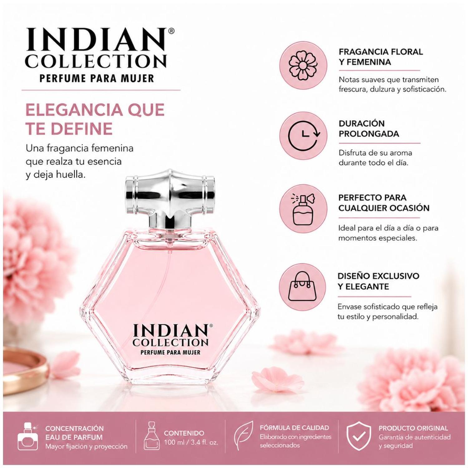 PERFUME PARA MUJER INDIAN COLLECTION 100ML FRAGANCIA FLORAL LARGA DURACIÓN GBL208 - 5