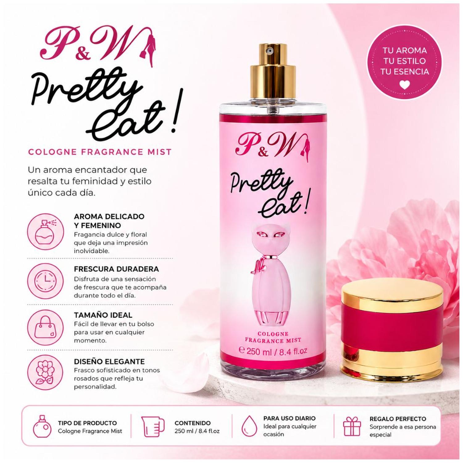 PERFUME MUJER 250ML COLONIA CORPORAL PRETTY CAT PYW FRAGANCIA DULCE Y FRESCA - 5
