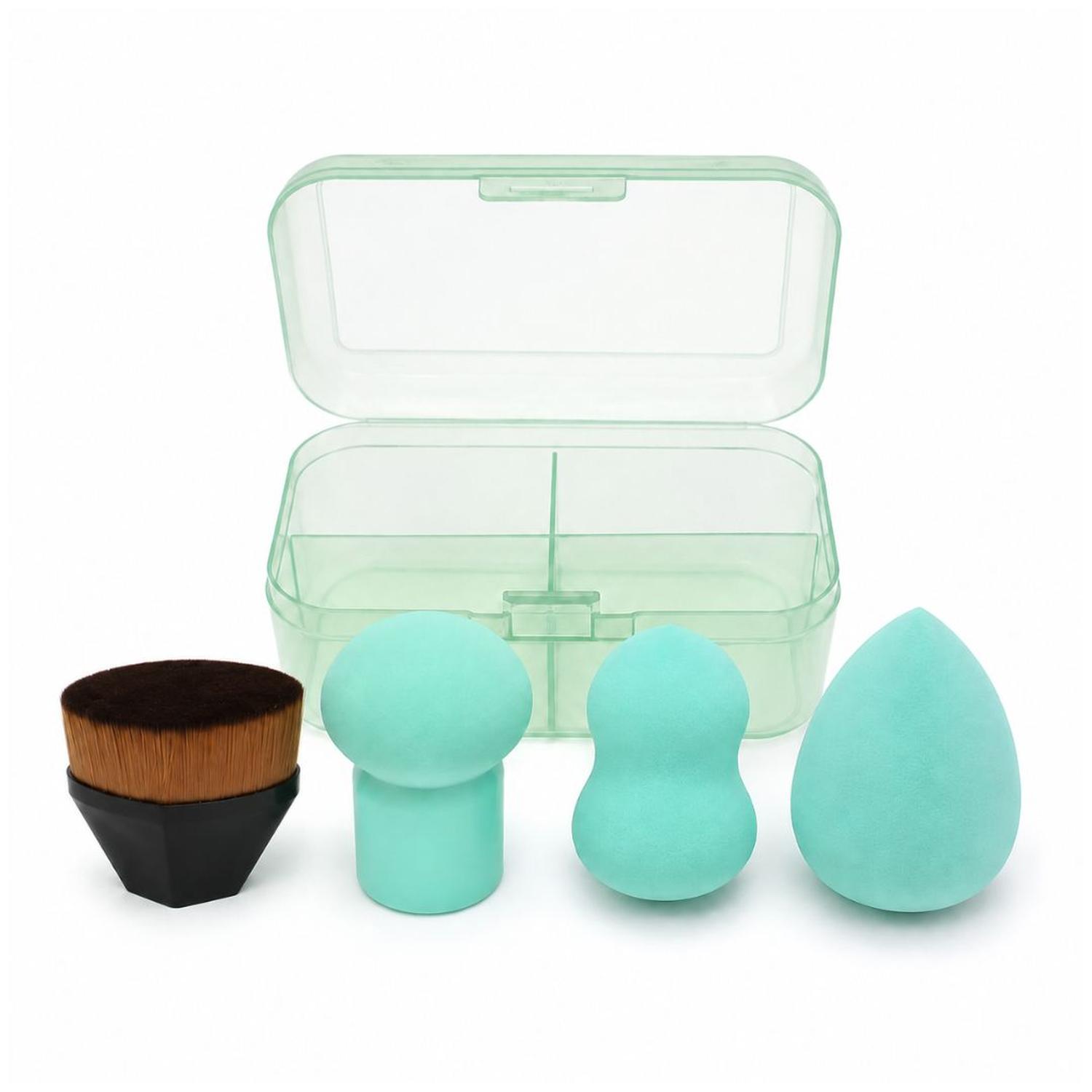 SET X4 ESPONJAS DE MAQUILLAJE CON BROCHA CON ESTUCHE ORGANIZADOR PORTÁTIL - 1