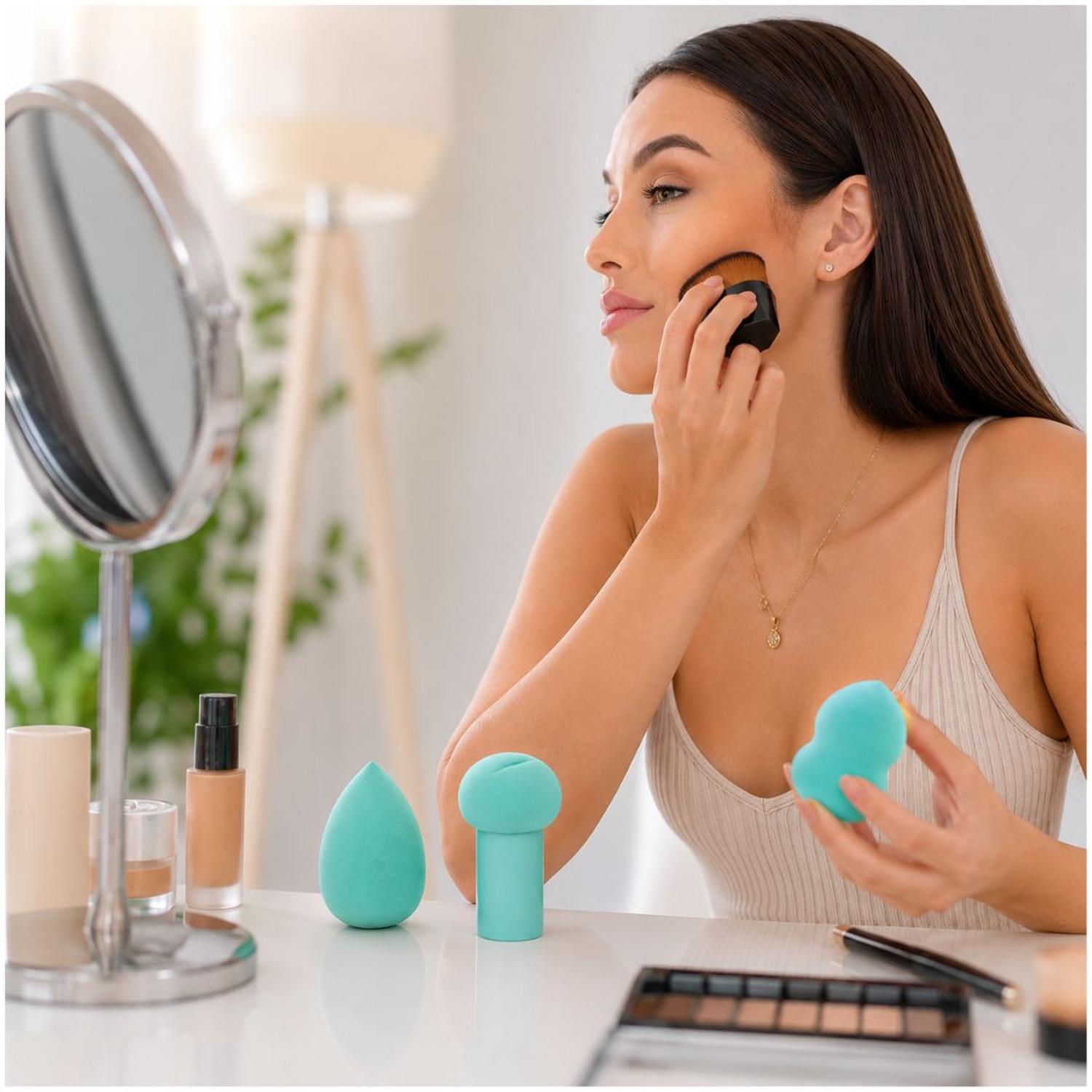 SET X4 ESPONJAS DE MAQUILLAJE CON BROCHA CON ESTUCHE ORGANIZADOR PORTÁTIL - 2