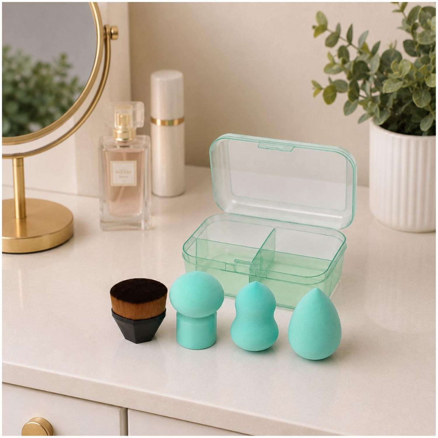 SET X4 ESPONJAS DE MAQUILLAJE CON BROCHA CON ESTUCHE ORGANIZADOR PORTÁTIL - 5