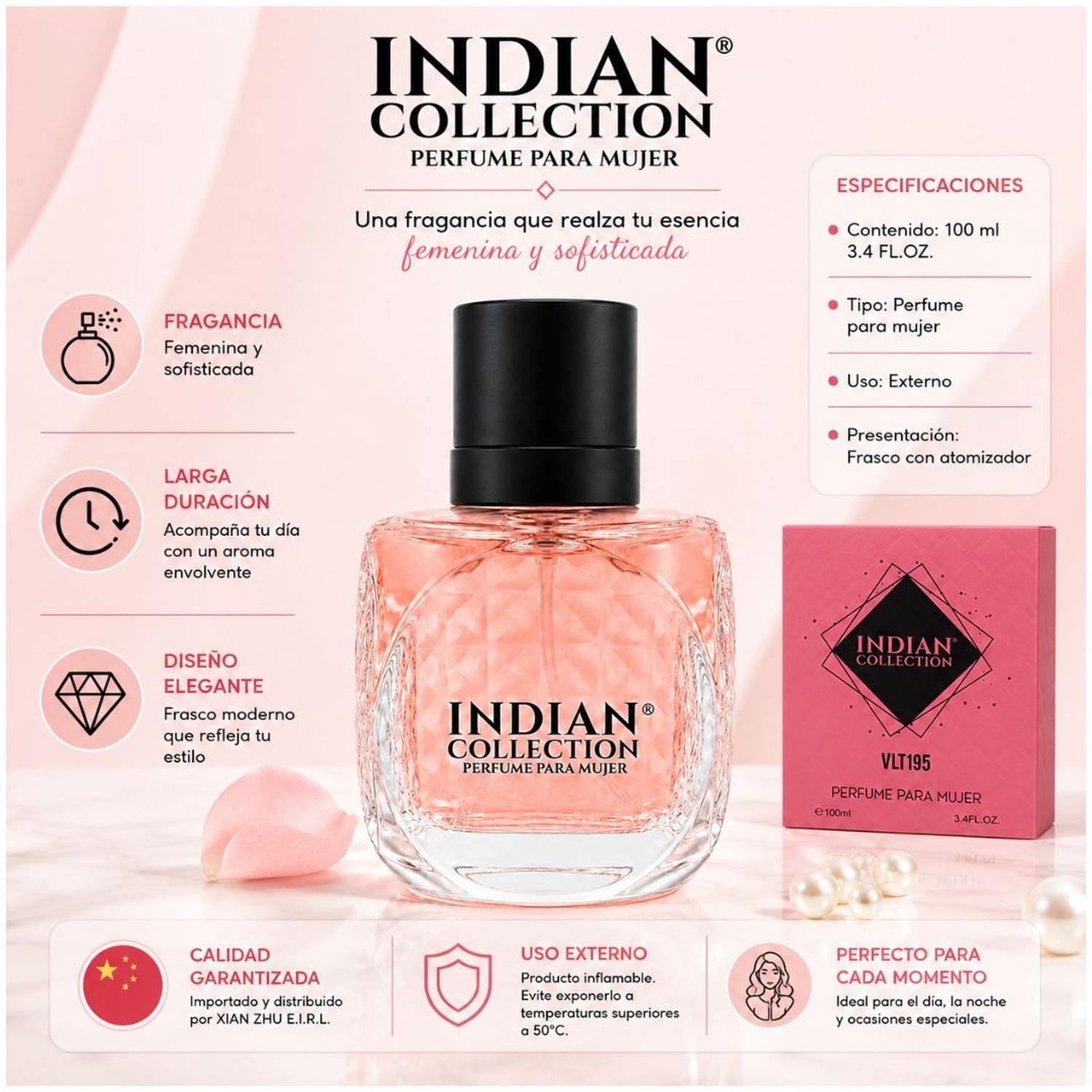 PERFUME MUJER 100ML INDIAN COLLECTION FRAGANCIA ELEGANTE DE LARGA DURACIÓN VLT195 - 5