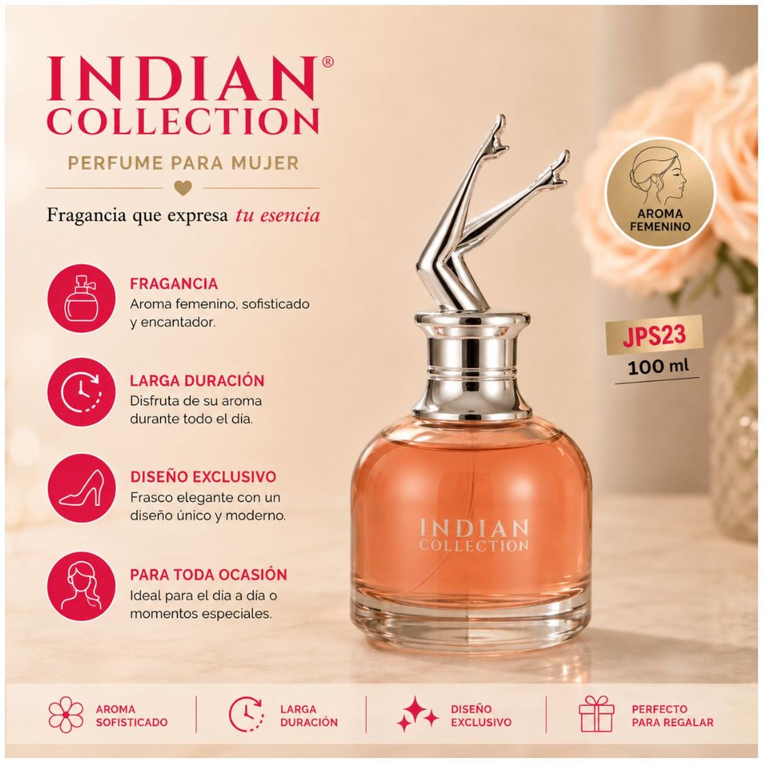 PERFUME PARA MUJER INDIAN COLLECTION 100ML FRAGANCIA ELEGANTE JPS23 - 4