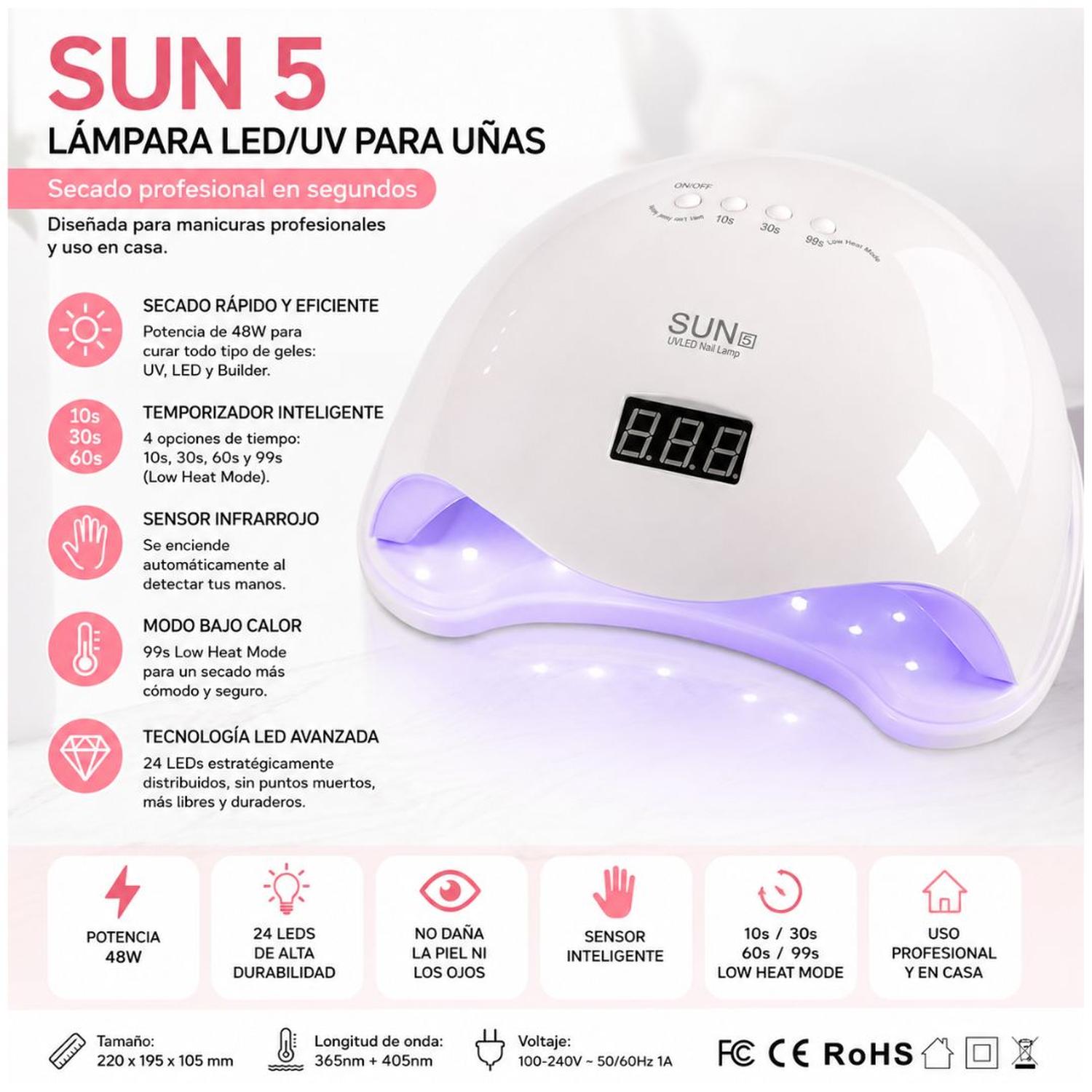 SECADOR DE UÑAS PROFESIONAL GRANDE UV/LED 48W SENSOR AUTOMÁTICO Y TEMPORIZADOR INTELIGENTE TAMAÑO M - 2
