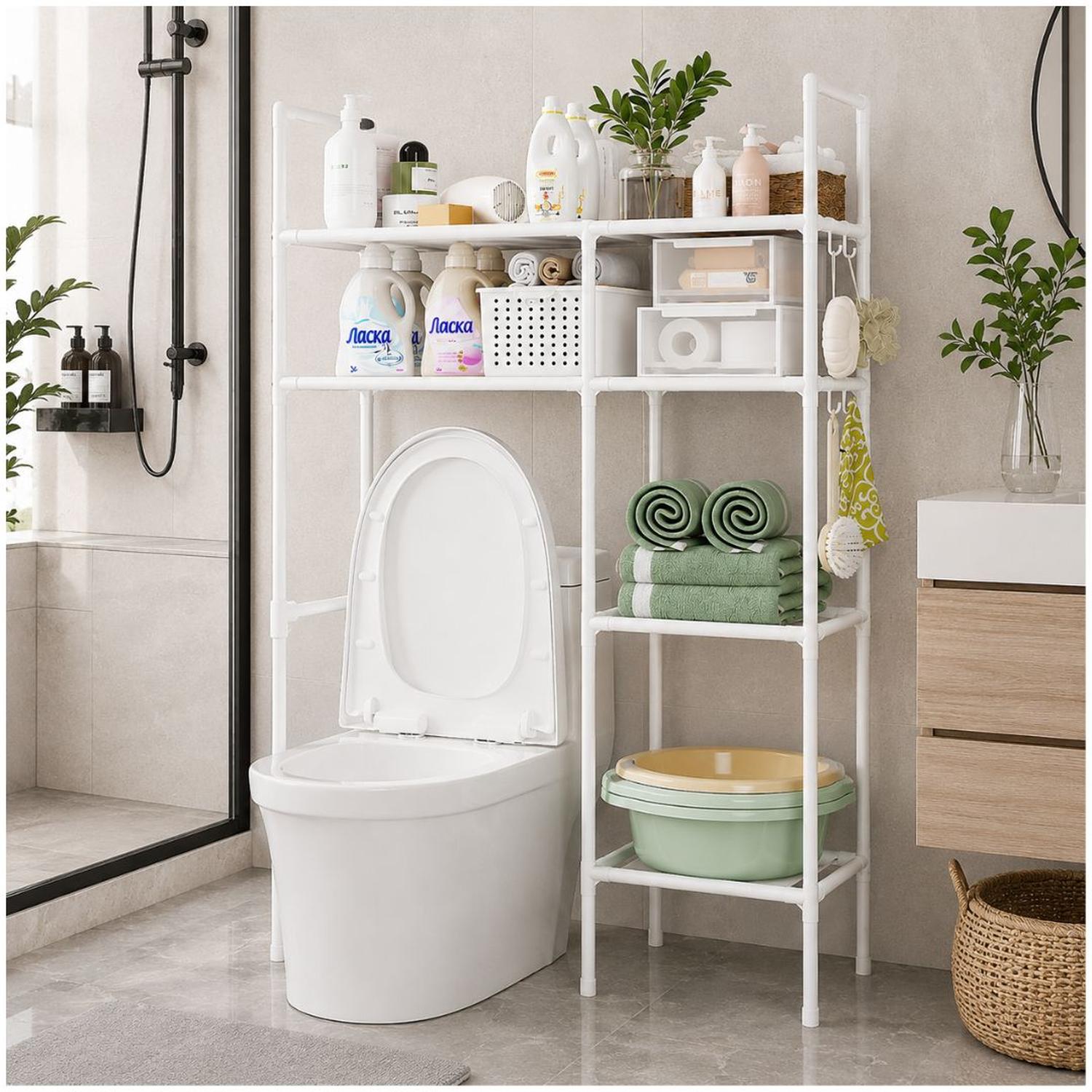 ESTANTE ORGANIZADOR MULTIUSOS PARA INODORO BAÑO 4 NIVELES 2 CUERPOS 138X81X25CM TAMAÑO M - 1