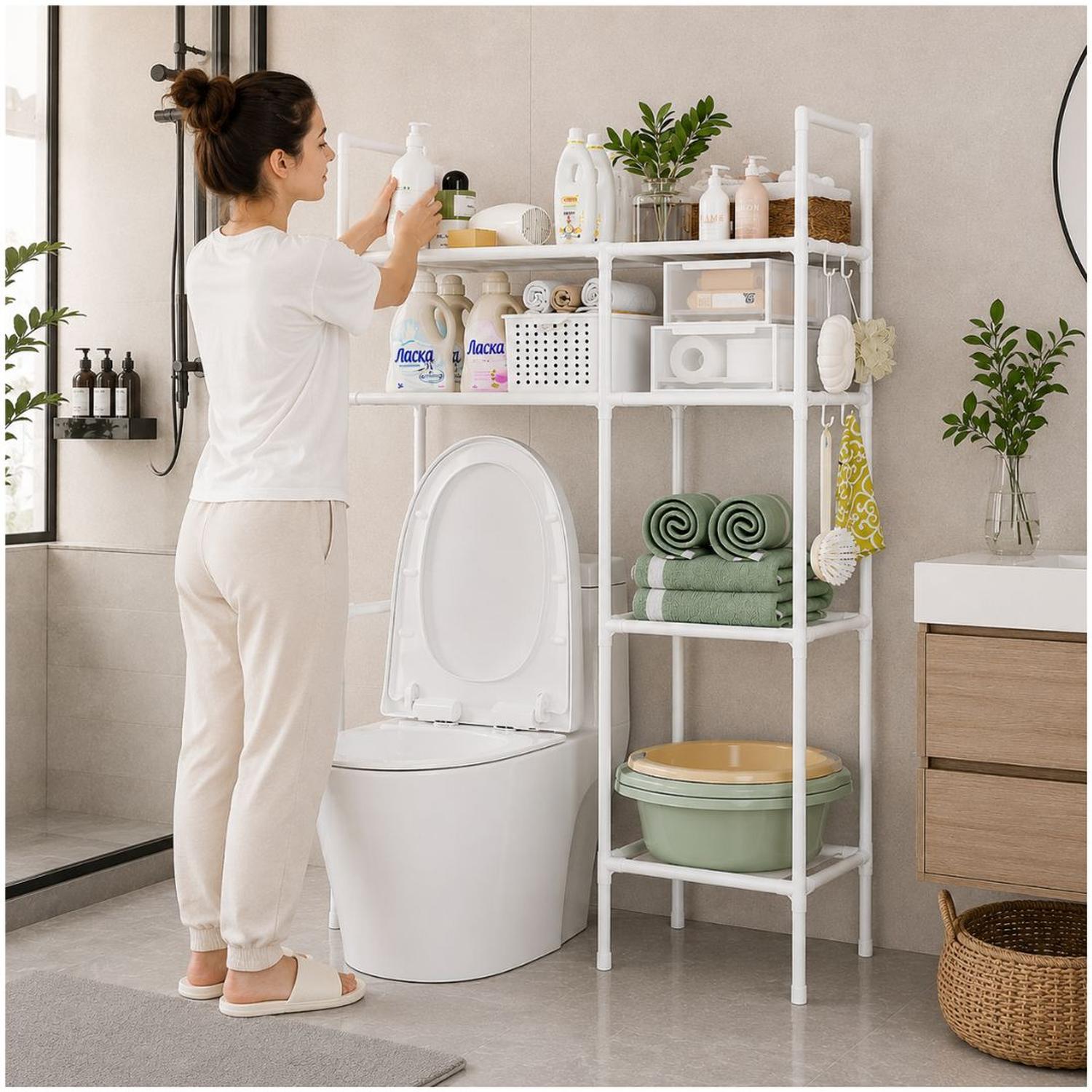 ESTANTE ORGANIZADOR MULTIUSOS PARA INODORO BAÑO 4 NIVELES 2 CUERPOS 138X81X25CM TAMAÑO M - 2
