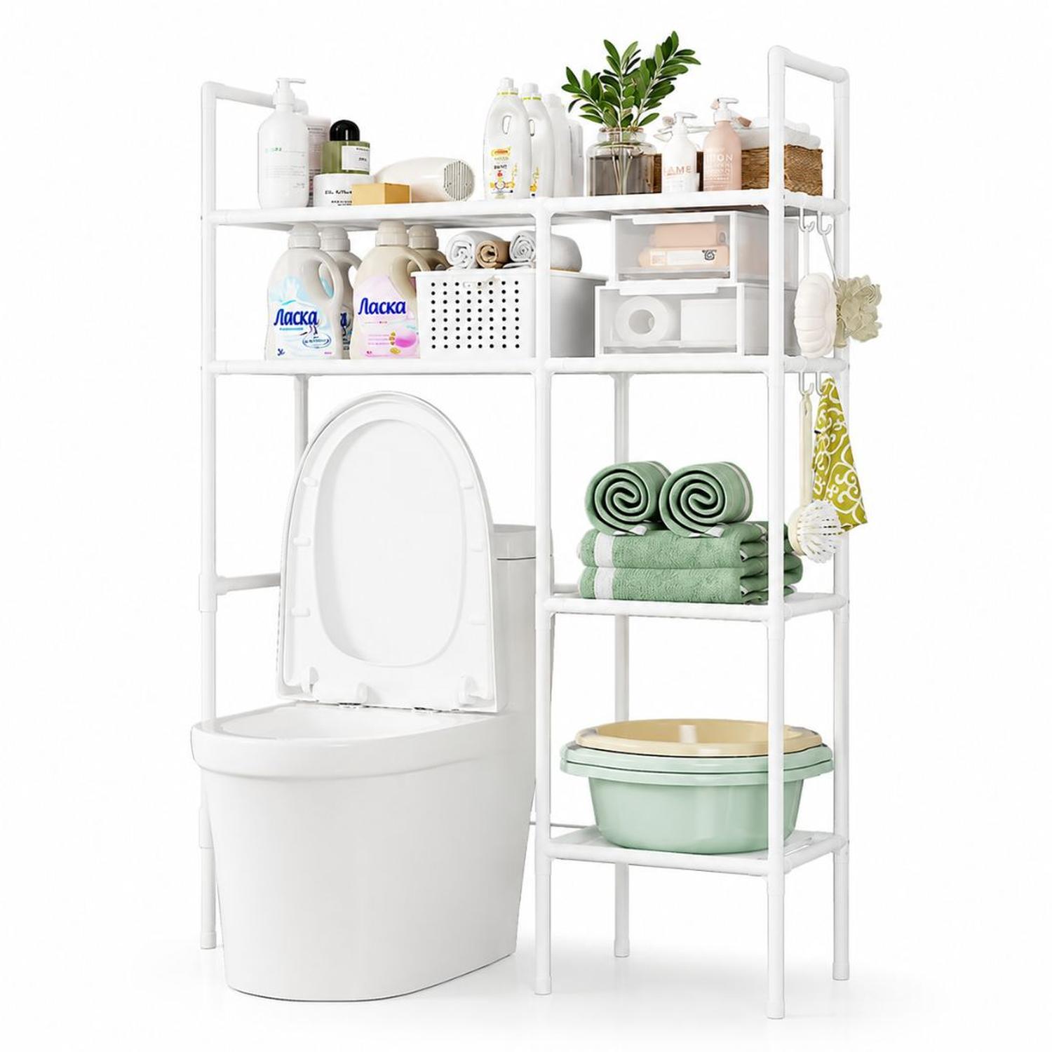 ESTANTE ORGANIZADOR MULTIUSOS PARA INODORO BAÑO 4 NIVELES 2 CUERPOS 138X81X25CM TAMAÑO M - 4