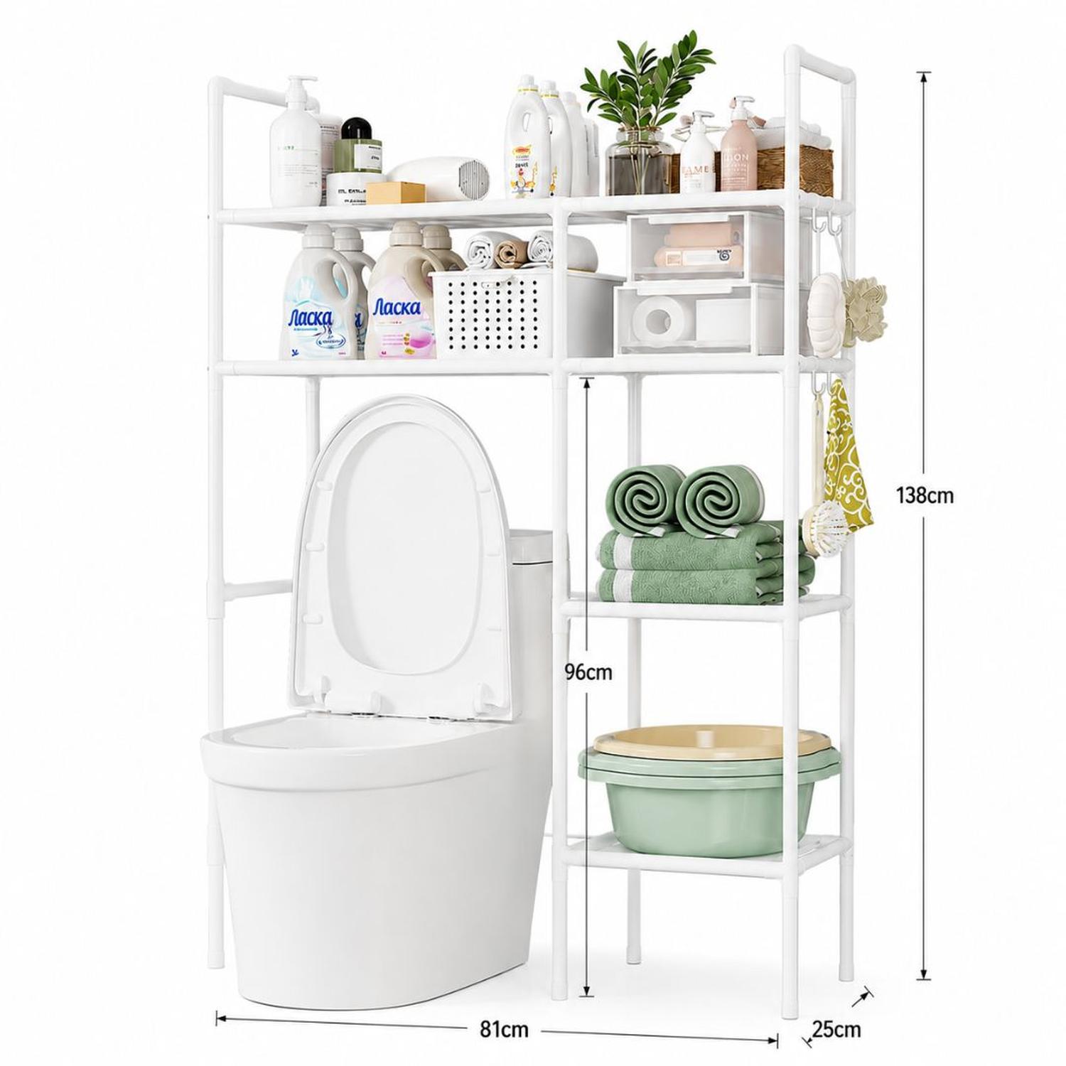 ESTANTE ORGANIZADOR MULTIUSOS PARA INODORO BAÑO 4 NIVELES 2 CUERPOS 138X81X25CM TAMAÑO M - 5