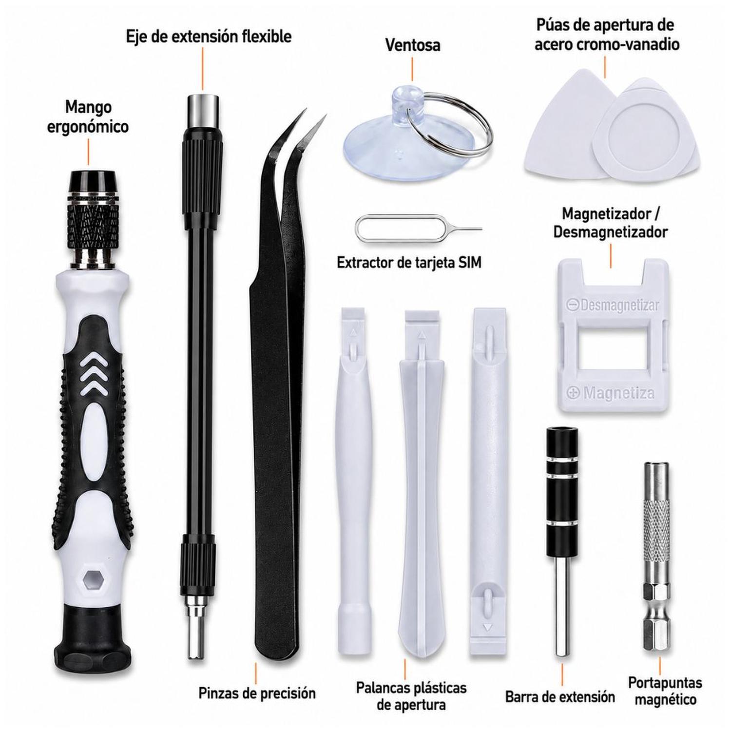 KIT DESTORNILLADOR 115 PIEZAS CON 98 PUNTAS MAGNÉTICAS DE PRECISIÓN MULTIUSOS - 5