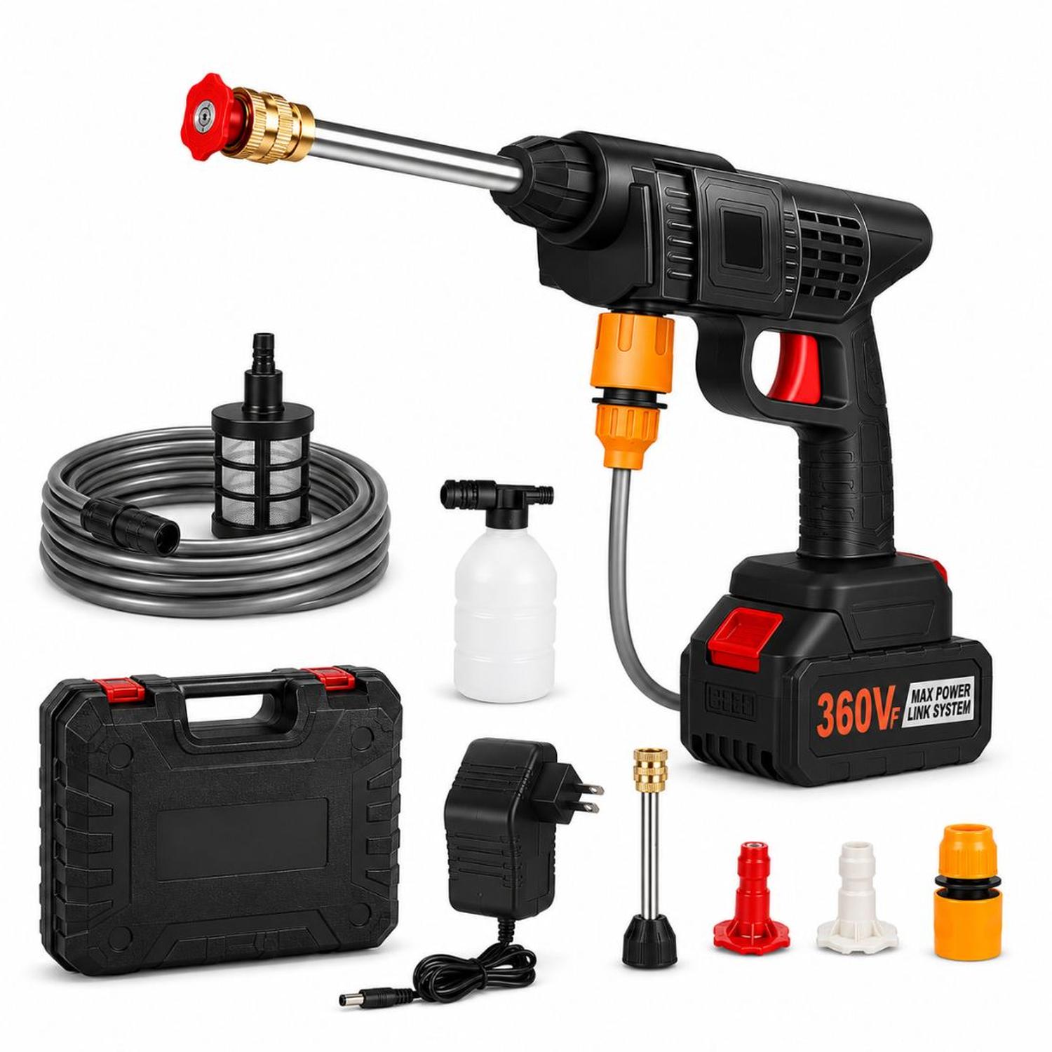 HIDROLAVADORA ALTA PRESIÓN INALÁMBRICA 360VF RECARGABLE AUTO HIDROJET LAVADO - 1