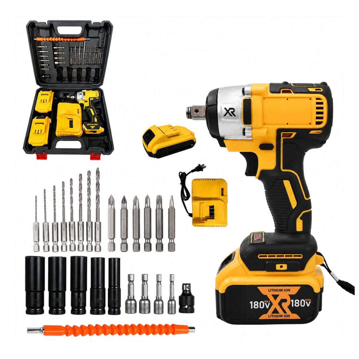 KIT LLAVE DE IMPACTO INALÁMBRICA 1/2' DOBLE BATERÍA 180V TALADRO ATORNILLADOR - 1