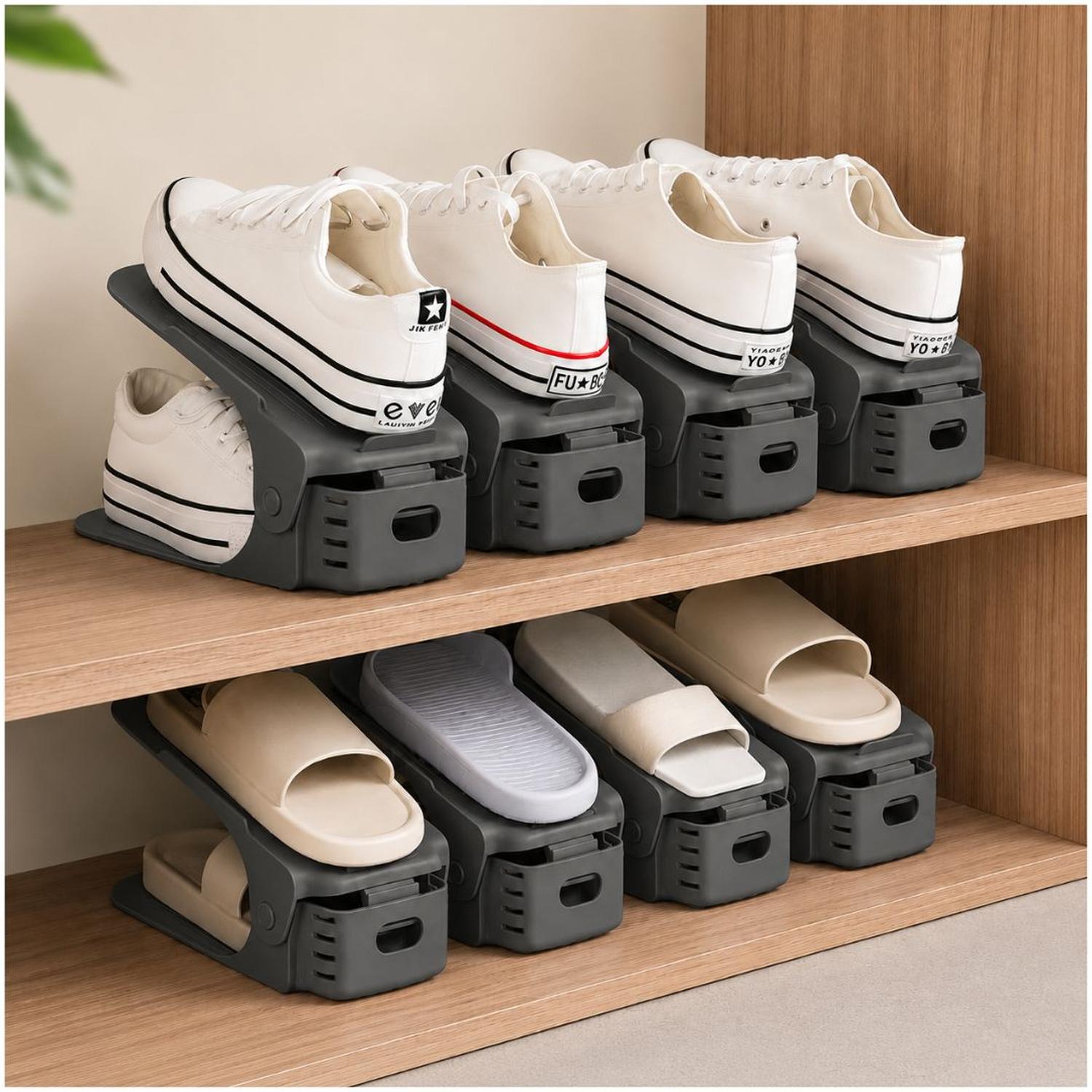 PACK X10 ORGANIZADORES DE ZAPATOS GRIS ALTURA AJUSTABLE PLEGABLE - 3