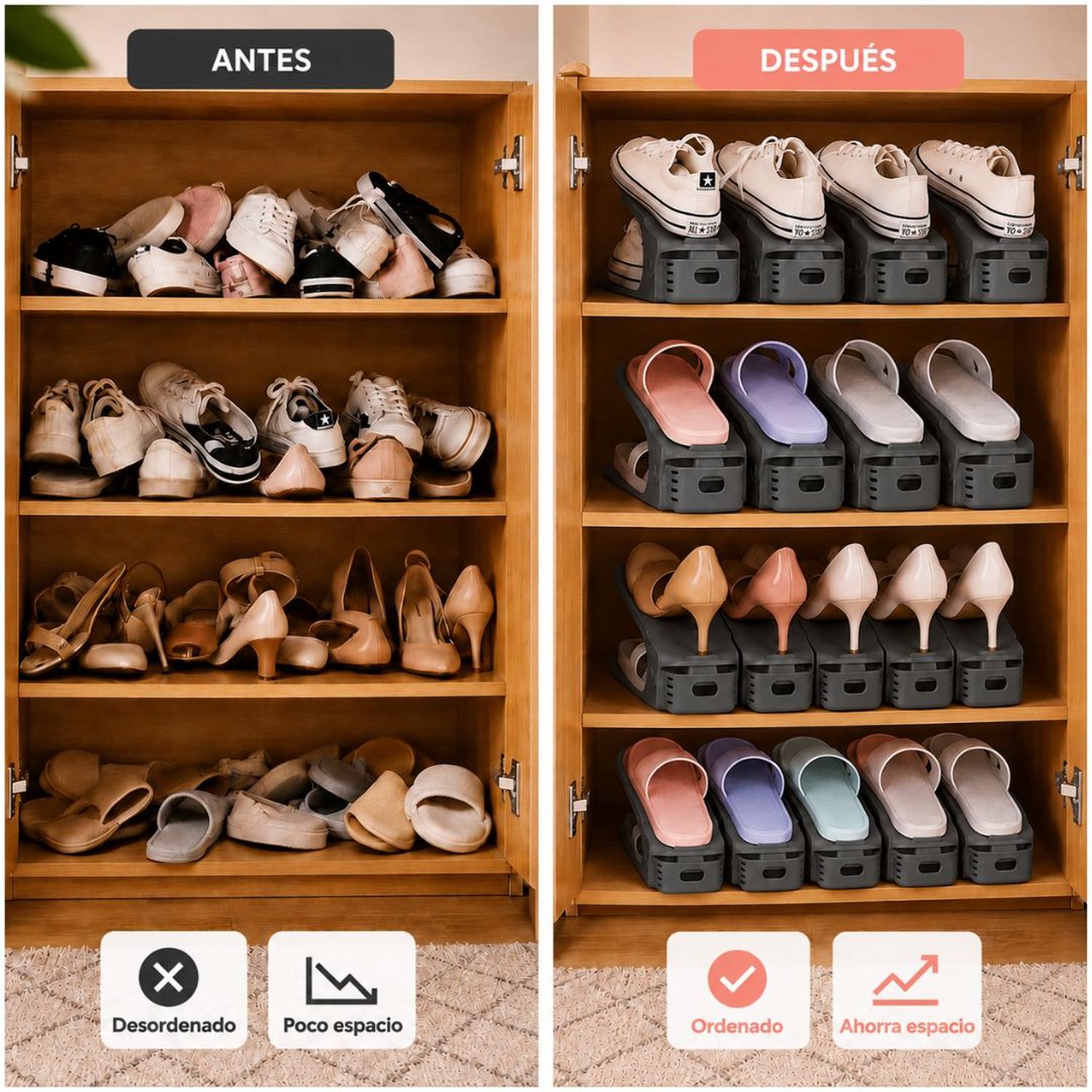 PACK X10 ORGANIZADORES DE ZAPATOS GRIS ALTURA AJUSTABLE PLEGABLE - 4