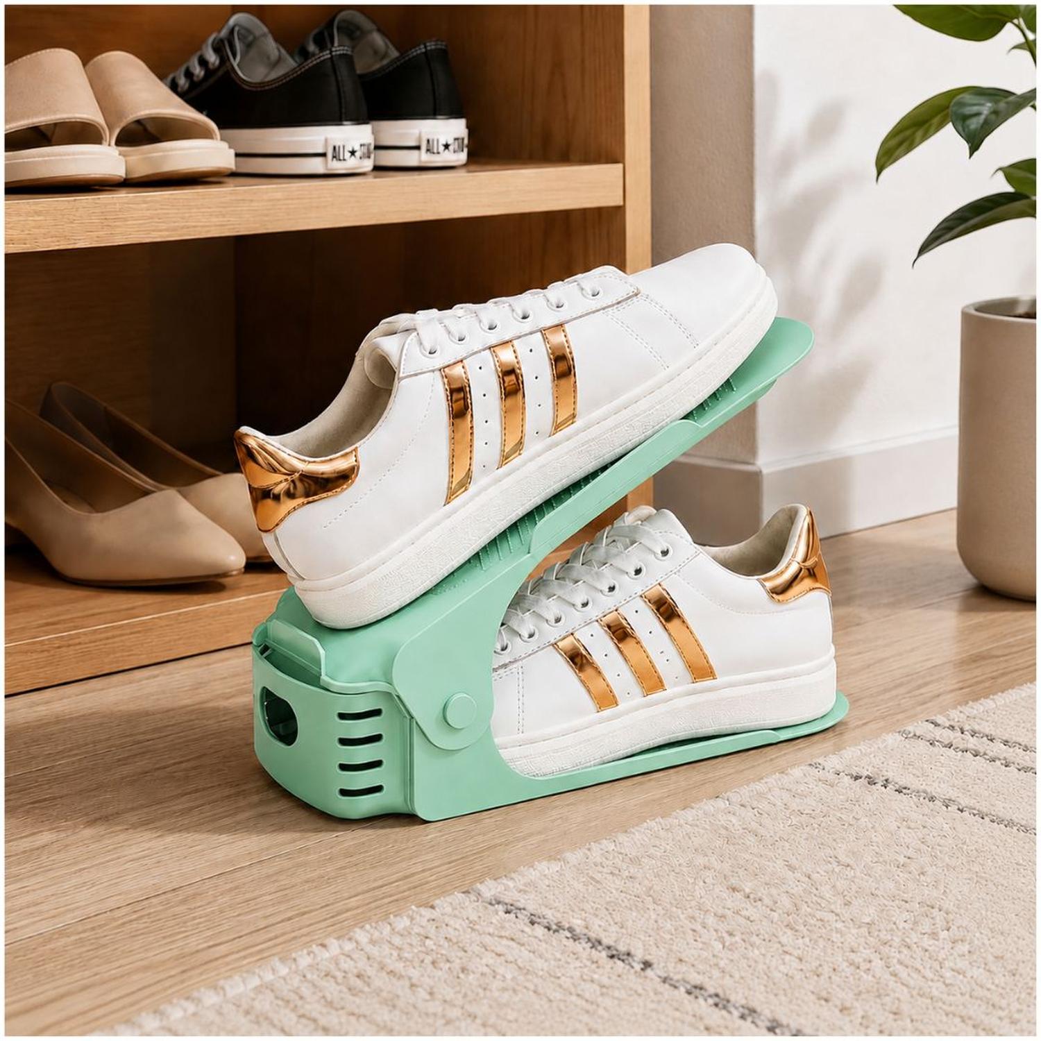 PACK X10 ORGANIZADORES DE ZAPATOS VERDE ALTURA AJUSTABLE PLEGABLE - 2