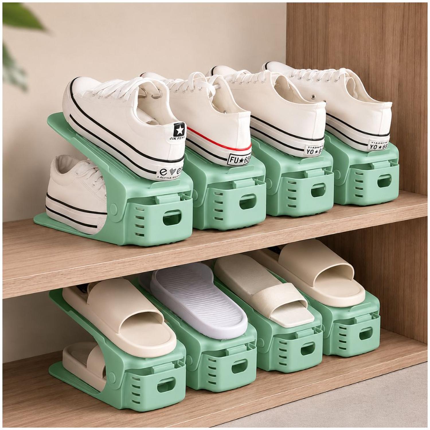 PACK X10 ORGANIZADORES DE ZAPATOS VERDE ALTURA AJUSTABLE PLEGABLE - 3