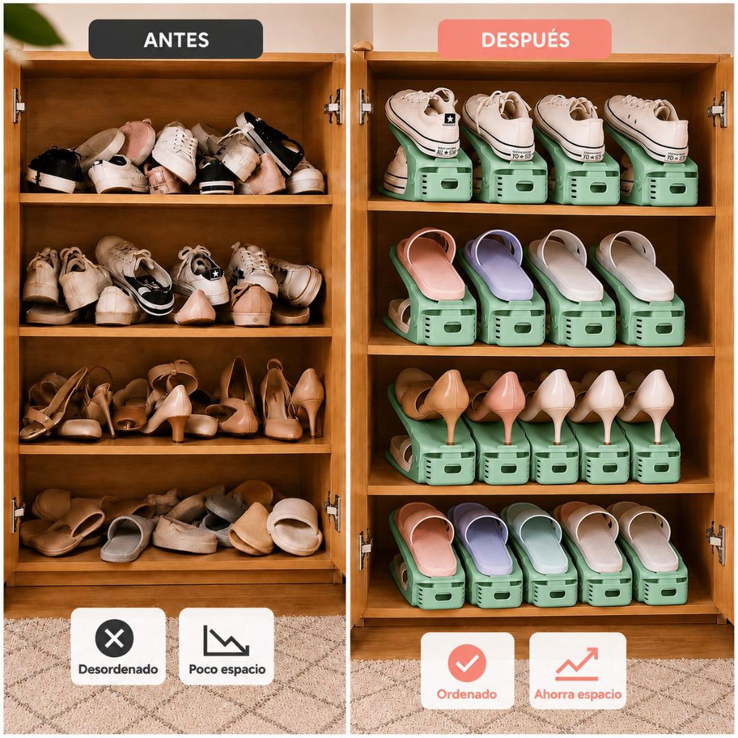 PACK X10 ORGANIZADORES DE ZAPATOS VERDE ALTURA AJUSTABLE PLEGABLE - 4