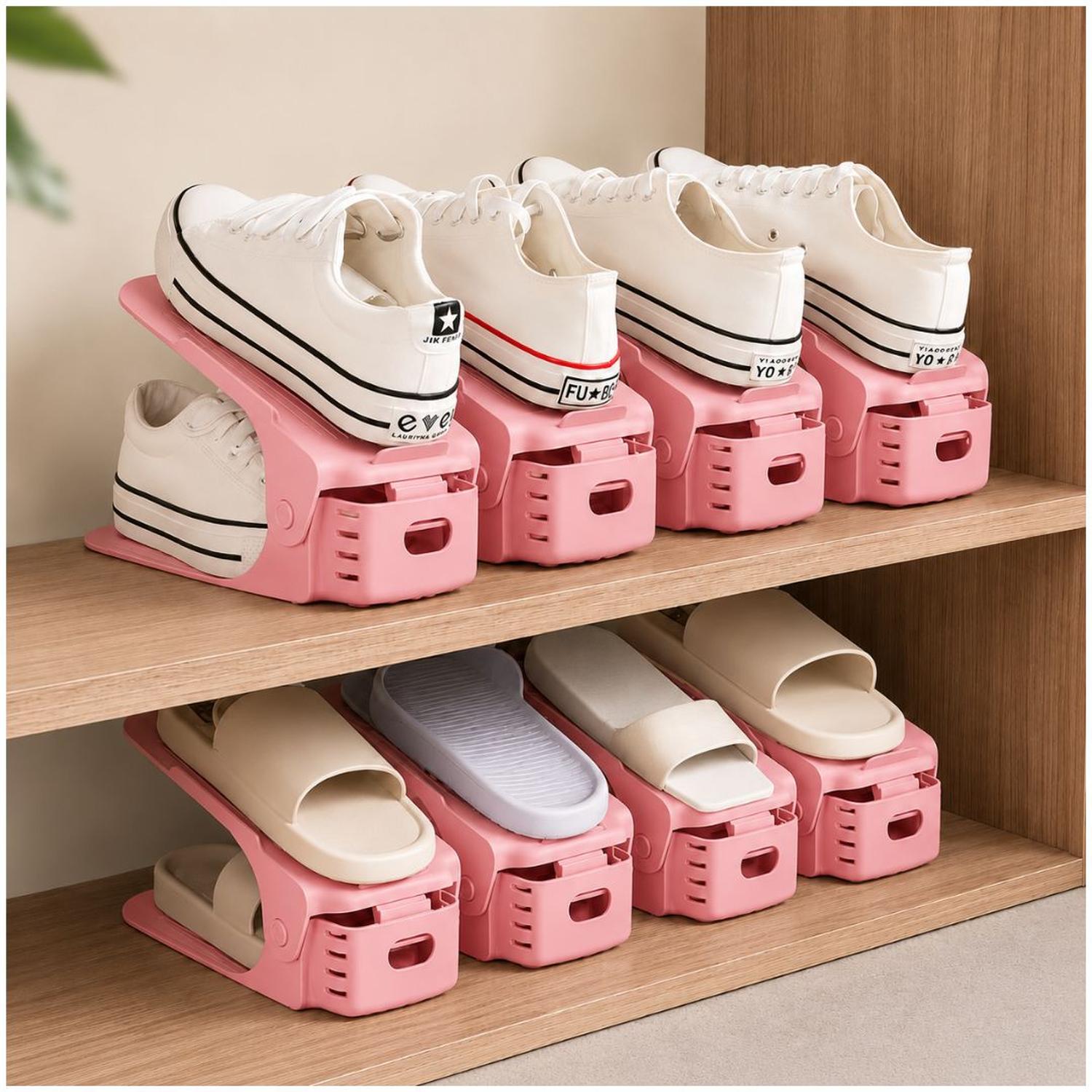 PACK X10 ORGANIZADORES DE ZAPATOS ROSADO ALTURA AJUSTABLE PLEGABLE - 3