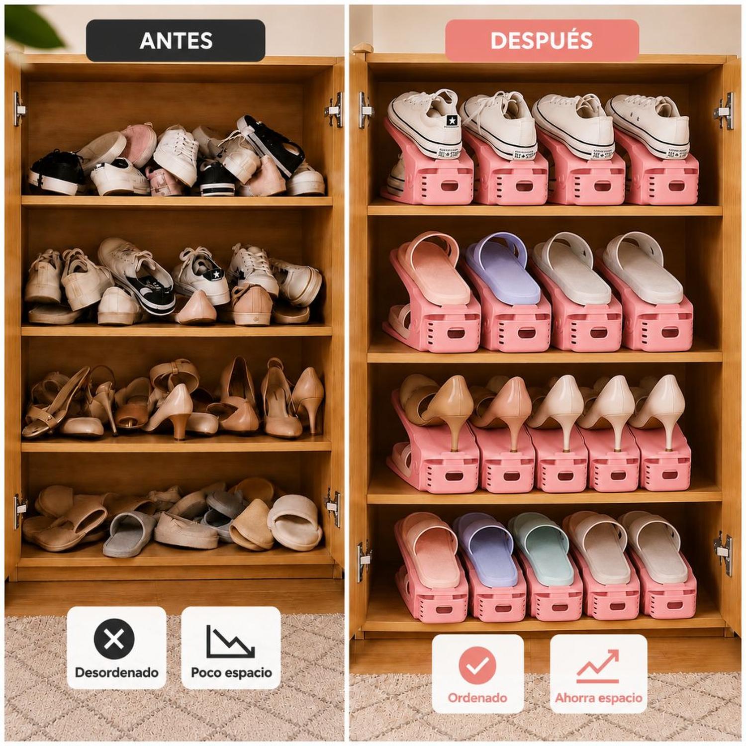 PACK X10 ORGANIZADORES DE ZAPATOS ROSADO ALTURA AJUSTABLE PLEGABLE - 4