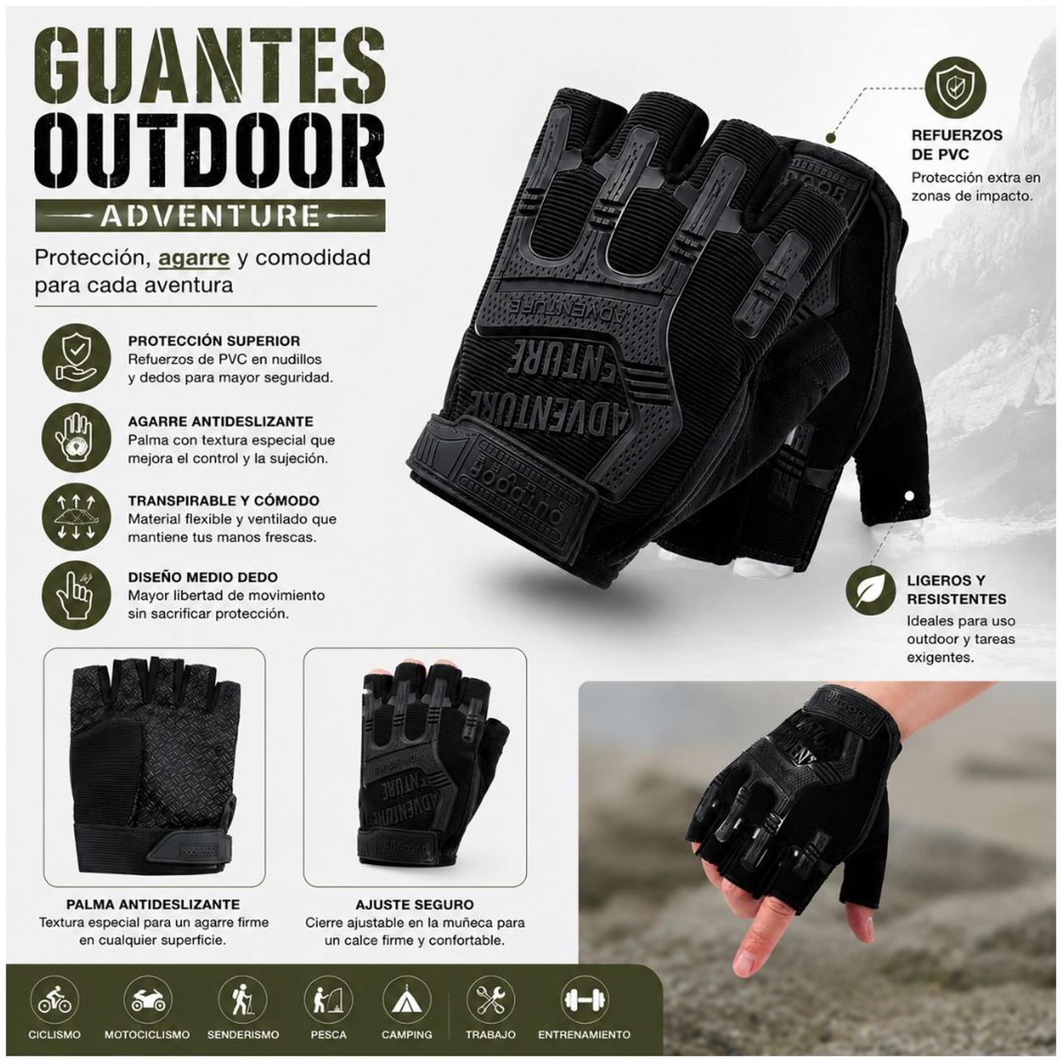 GUANTES TÁCTICAL PARA MOTO OUTDOOR ADVENTURE ANTIDESLIZANTES PROTECCIÓN PVC - 3