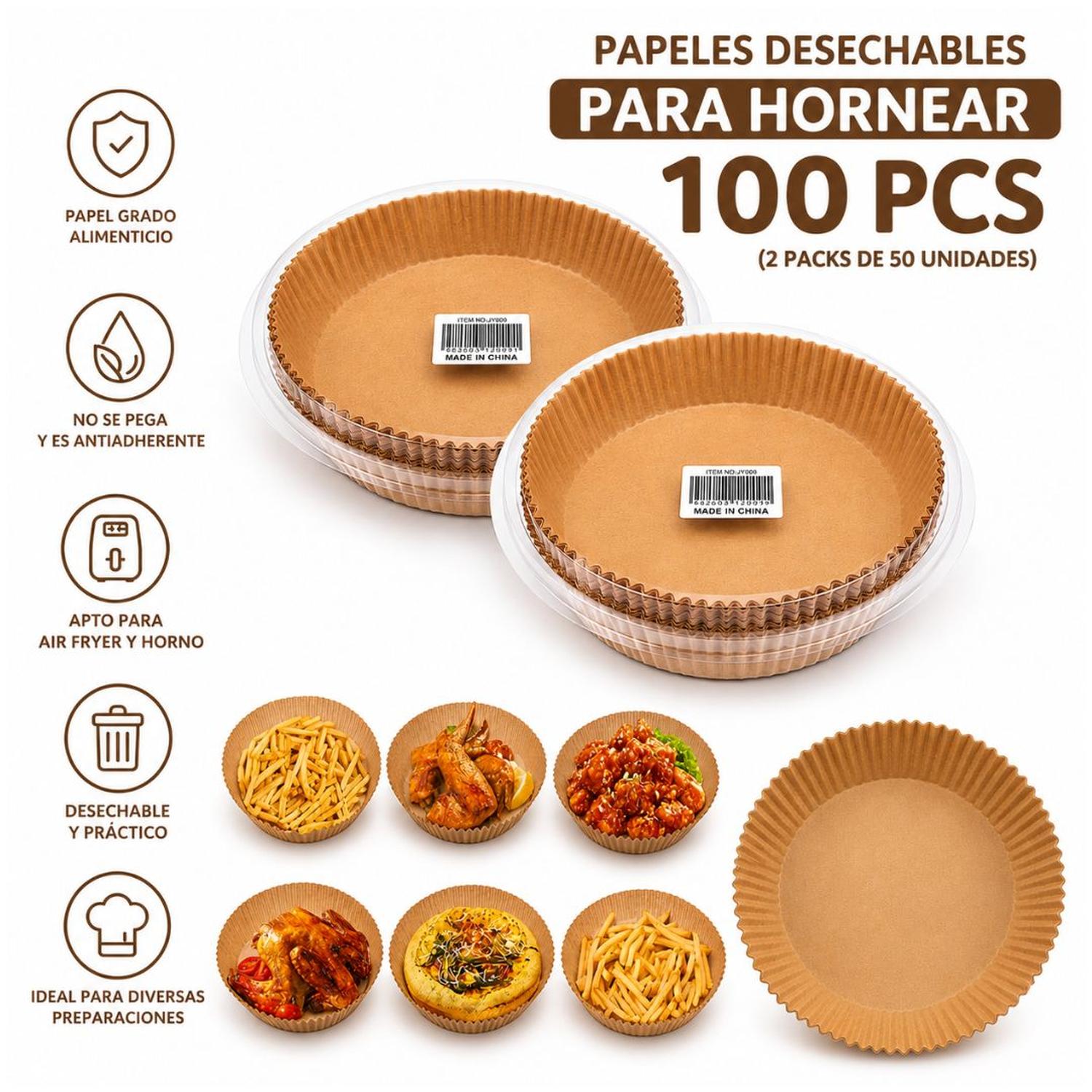 PACK X100 PAPEL PARA HORNEAR REDONDOS ANTIADHERENTES PARA FREIDORA DE AIRE 20CM - 2