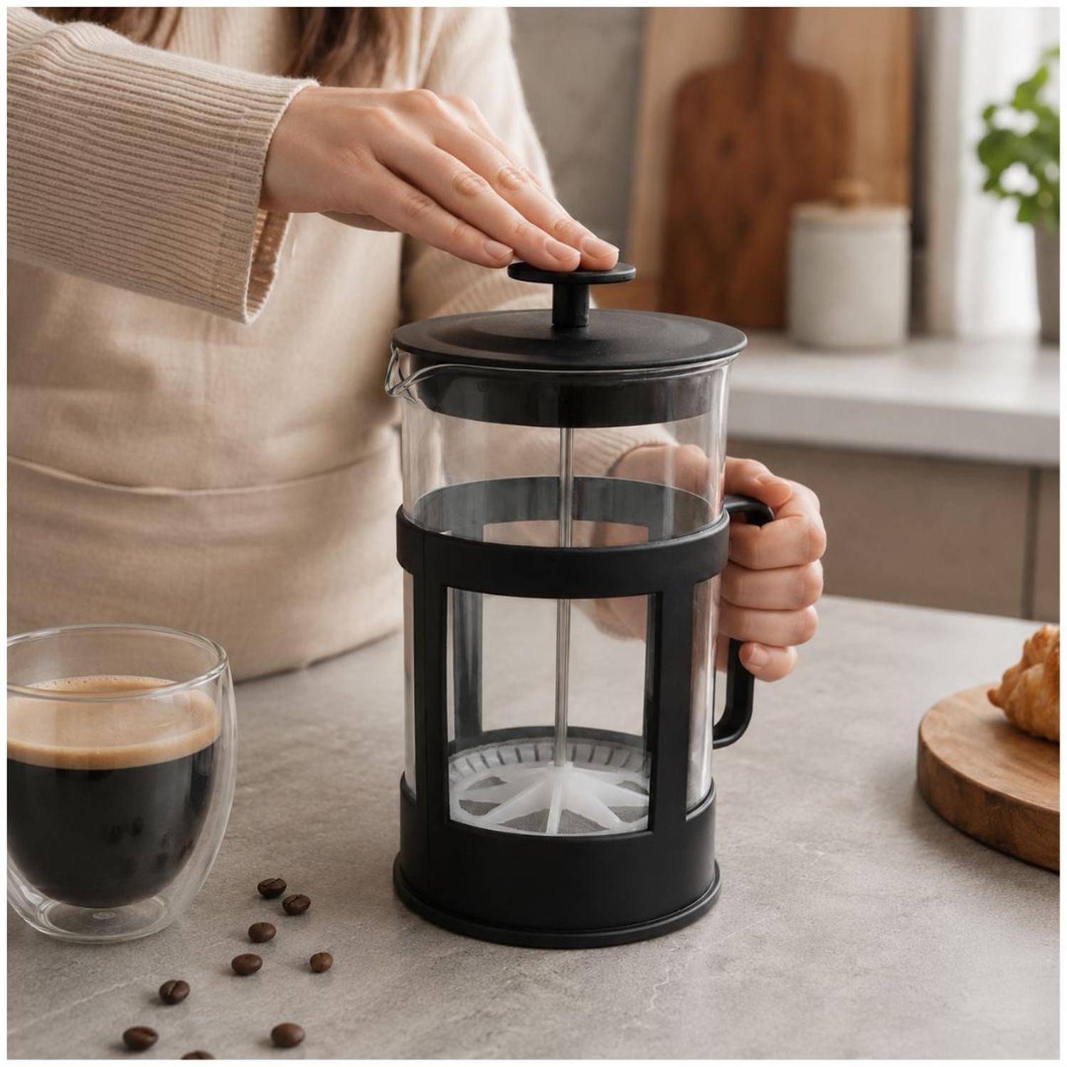 CAFETERA MANUAL PRENSA FRANCESA DE VIDRIO 1000 ML PARA CAFÉ Y TÉ CON FILTRO DE ÉMBOLO - 2