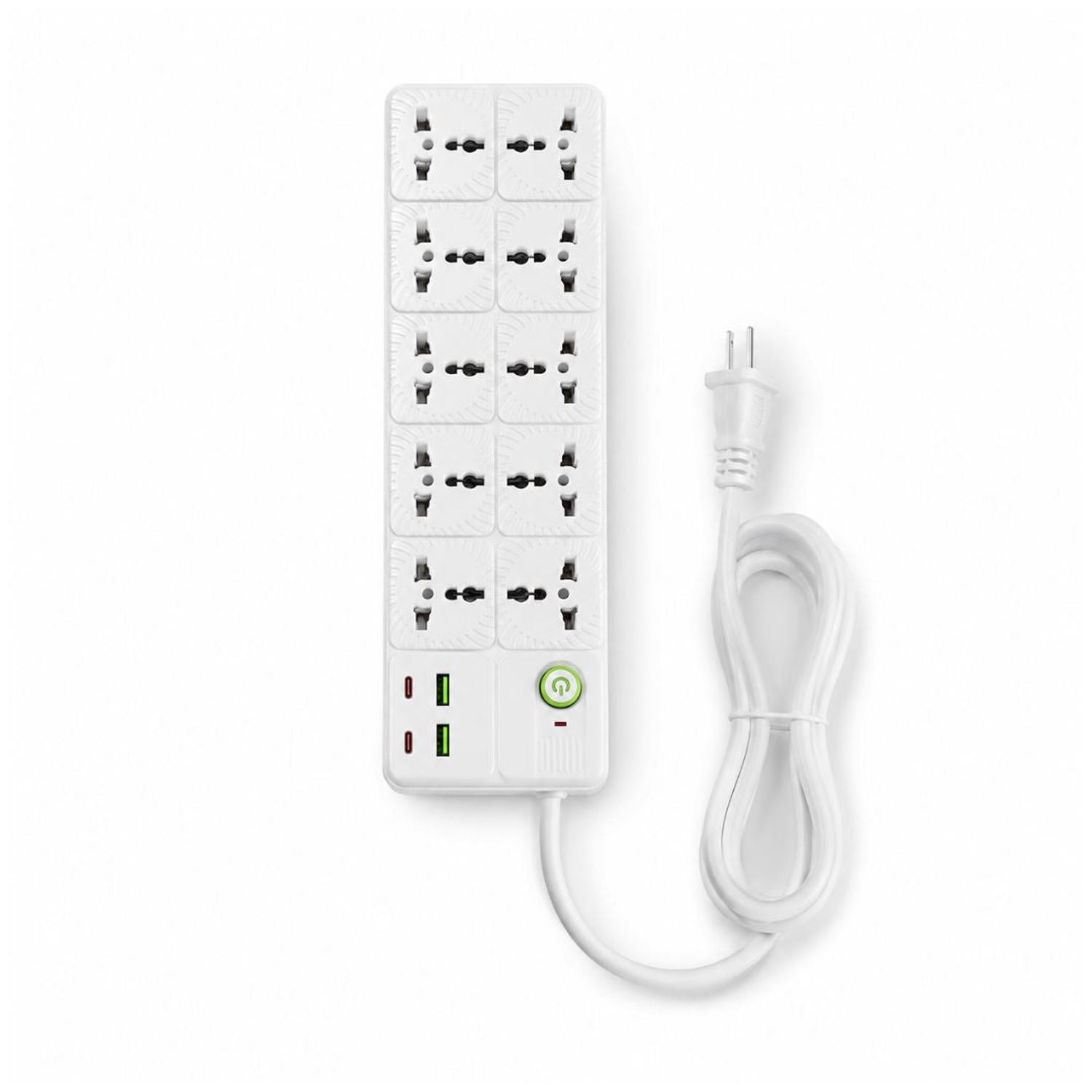 CARGADOR MULTIPUERTO 14 EN 1 EXTENSIÓN REGLETA 2500W PUERTOS USB TIPO C TOMACORRIENTES - 4