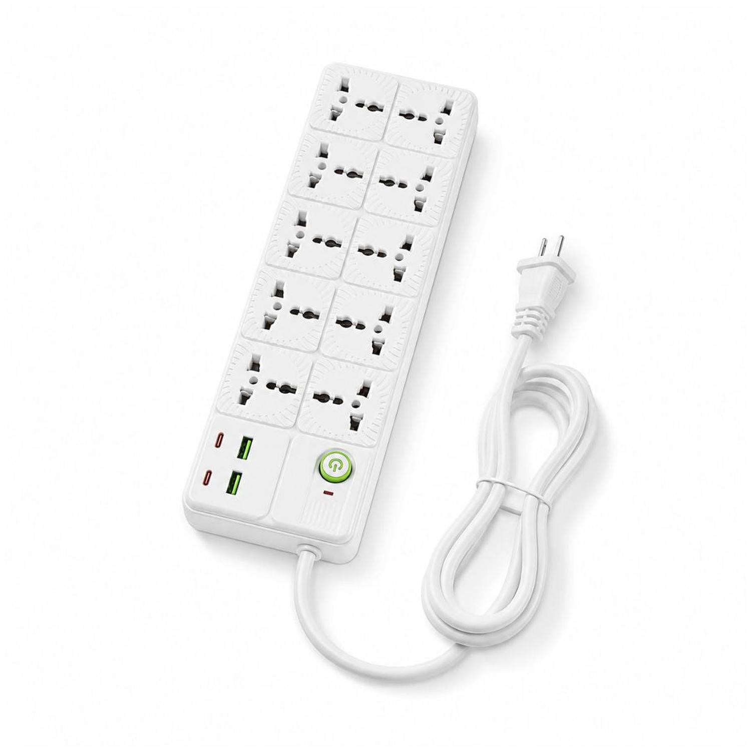 CARGADOR MULTIPUERTO 14 EN 1 EXTENSIÓN REGLETA 2500W PUERTOS USB TIPO C TOMACORRIENTES - 5