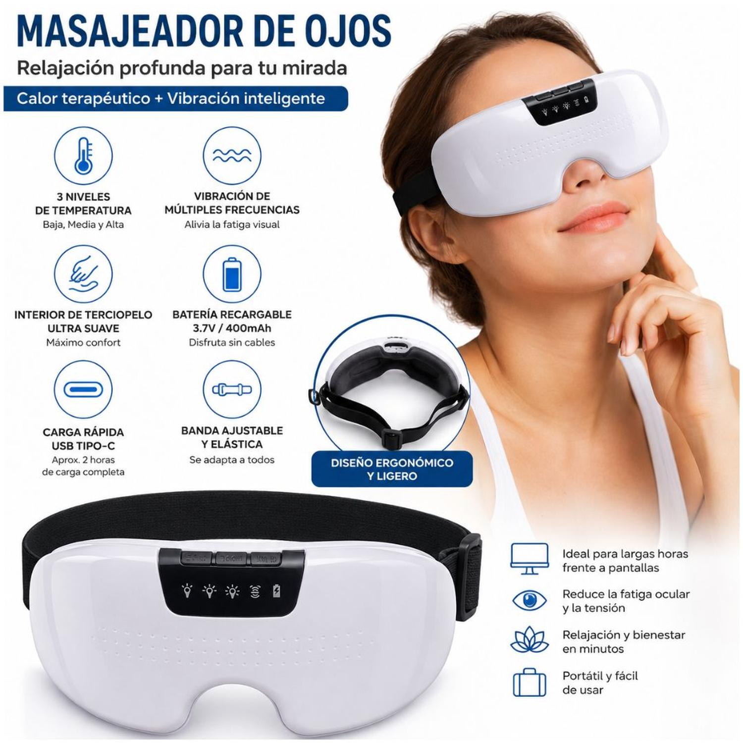MASAJEADOR DE OJOS ELÉCTRICO INTELIGENTE RECARGABLE CON CALOR TERAPÉUTICO Y VIBRACIÓN - 4