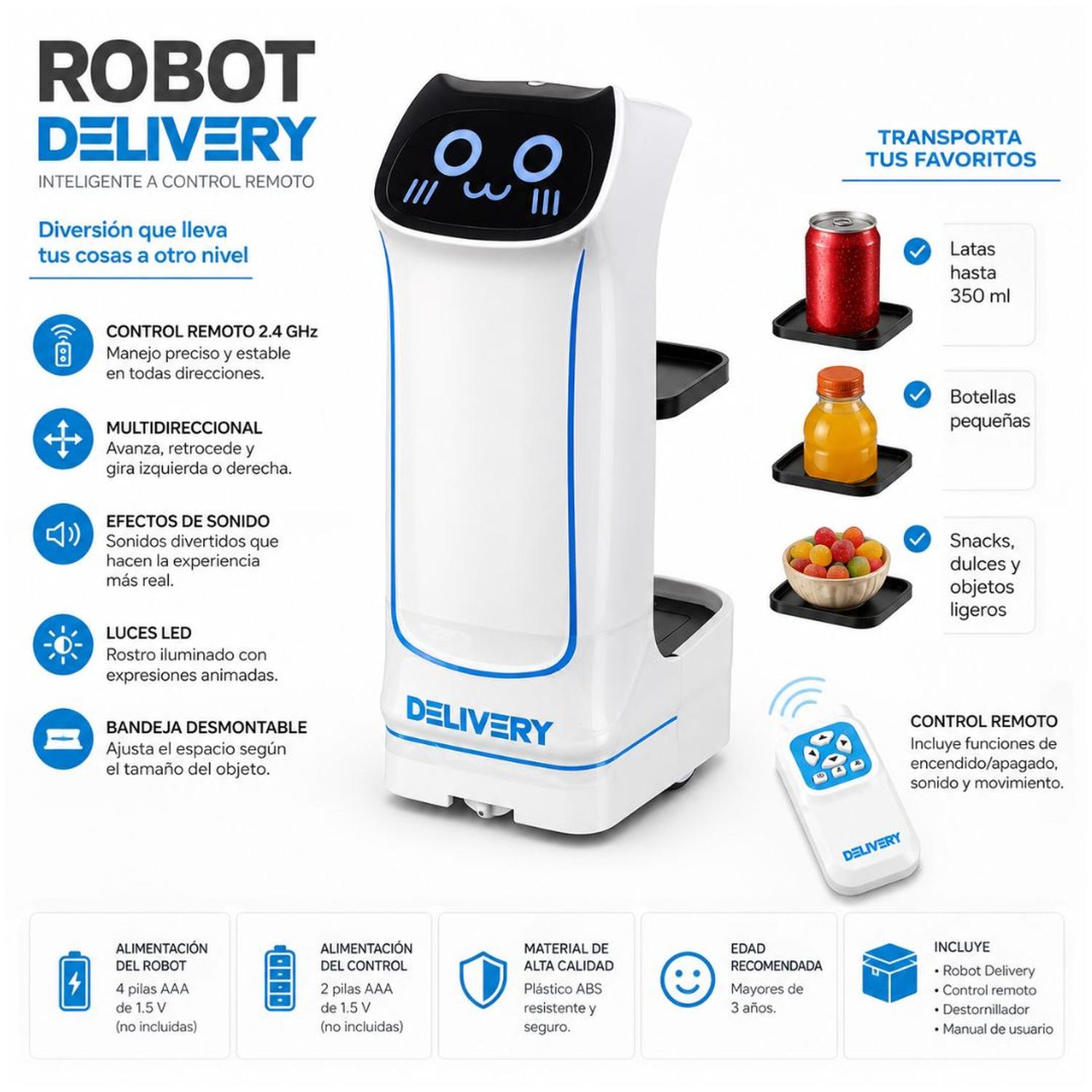ROBOT DELIVERY INTELIGENTE A CONTROL REMOTO 2.4GHZ CON BANDEJAS DESMONTABLES - 5
