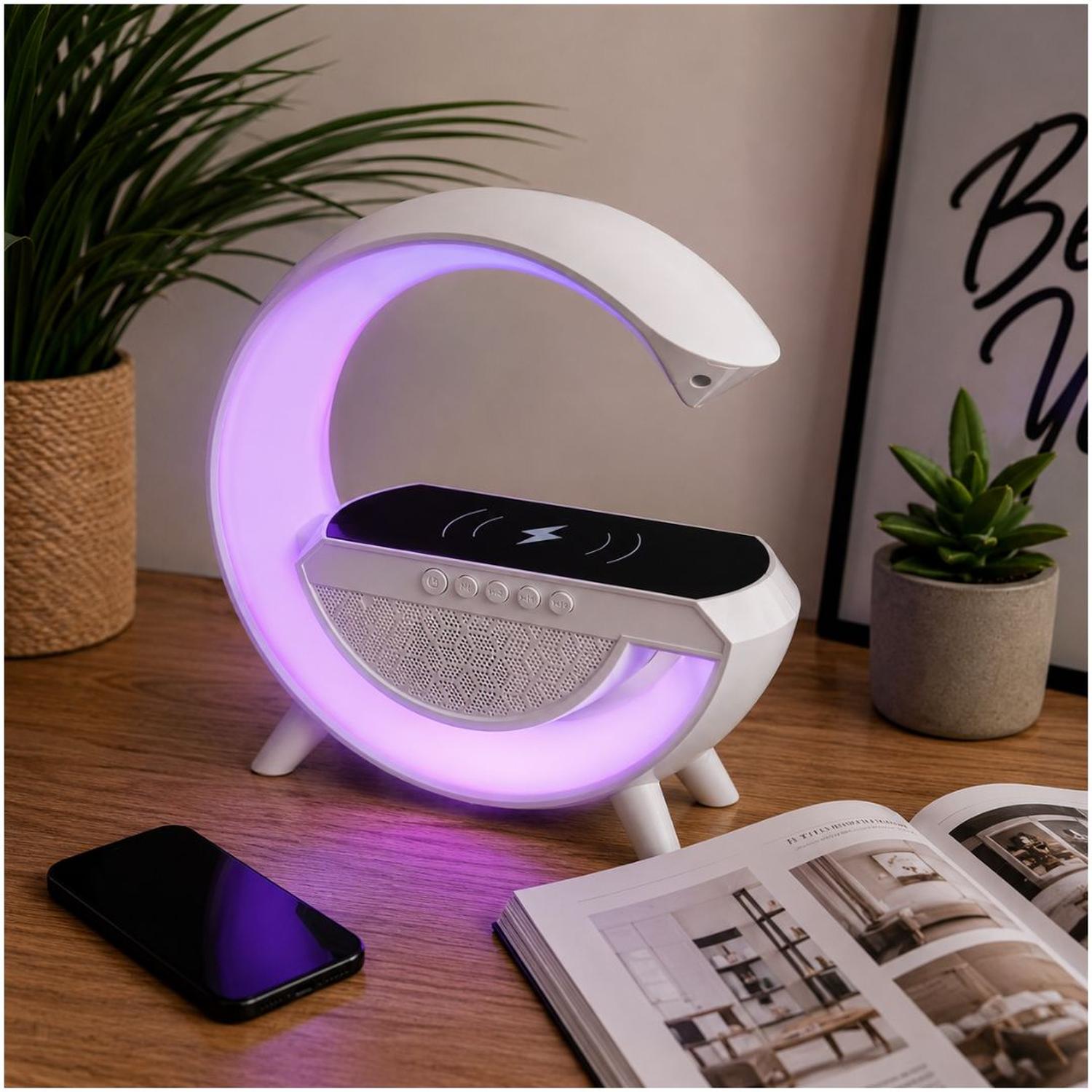 LÁMPARA LED RGB INTELIGENTE 3 EN 1 CARGADOR INALÁMBRICO PARLANTE BLUETOOTH BT2301 - 3